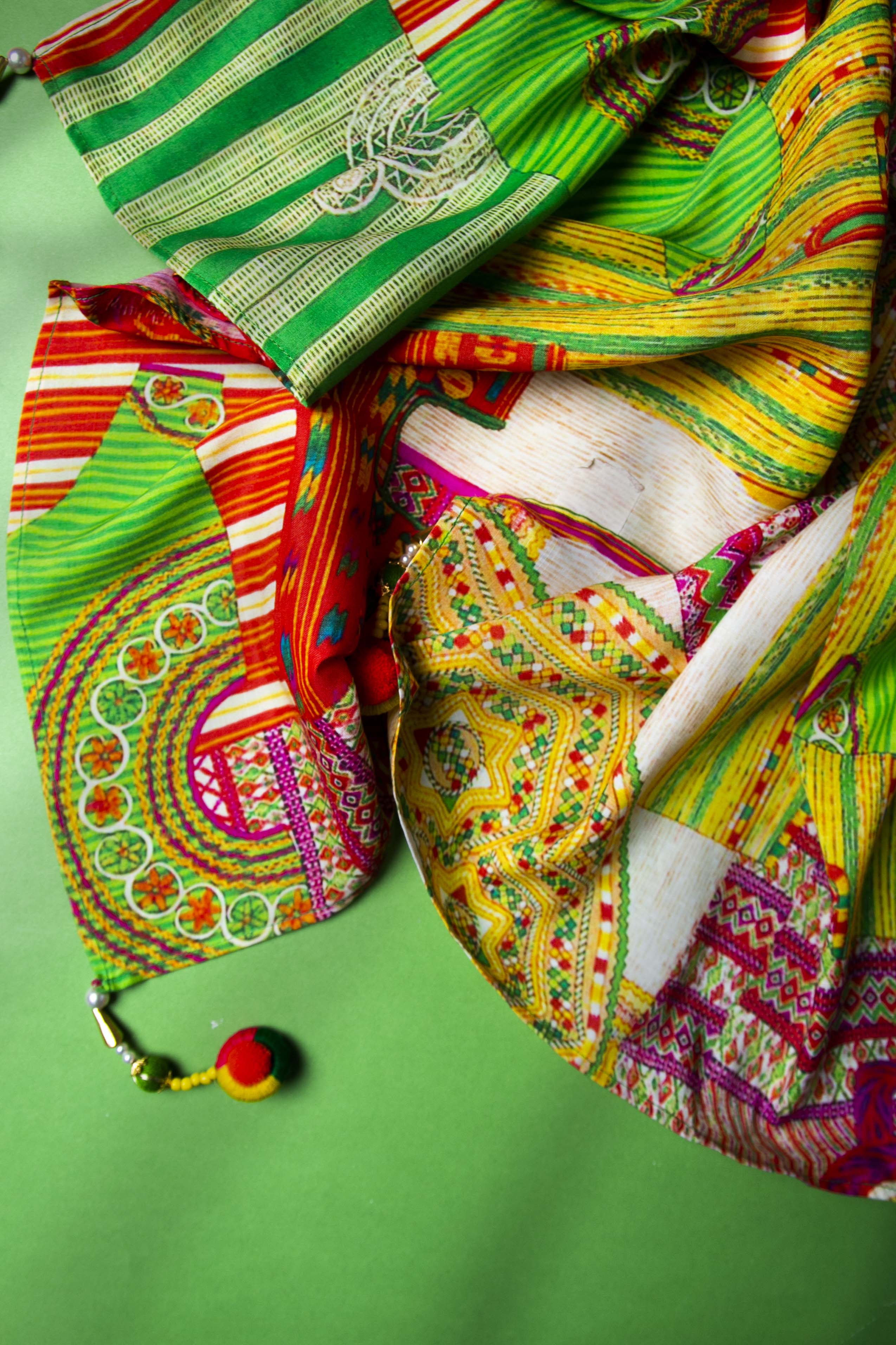 Ethnic Kurtay Ll in Multi coloured Pak Raw Silk fabric 3