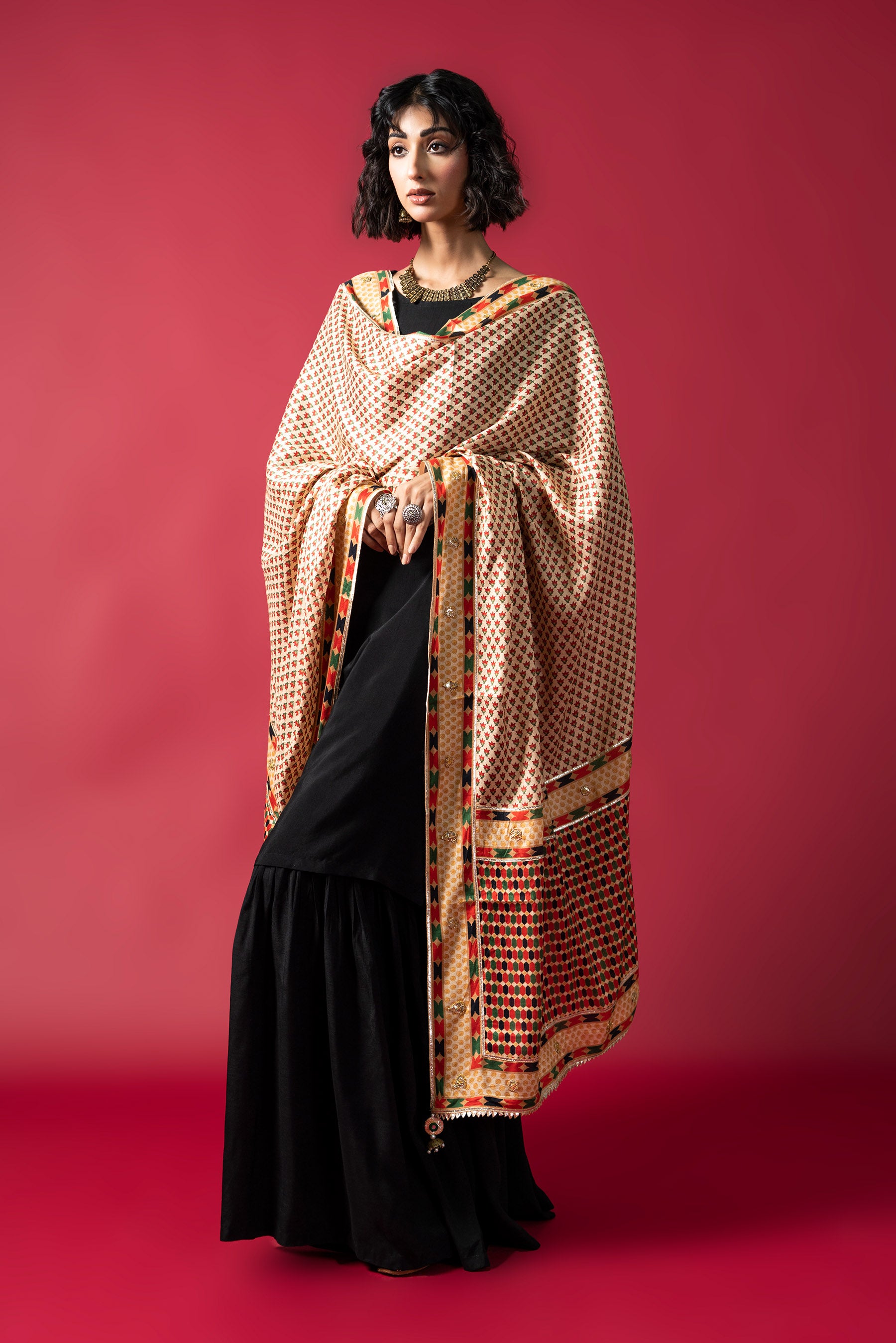 Mughal Boota 7 in Multi coloured Pak Raw Silk fabric 2