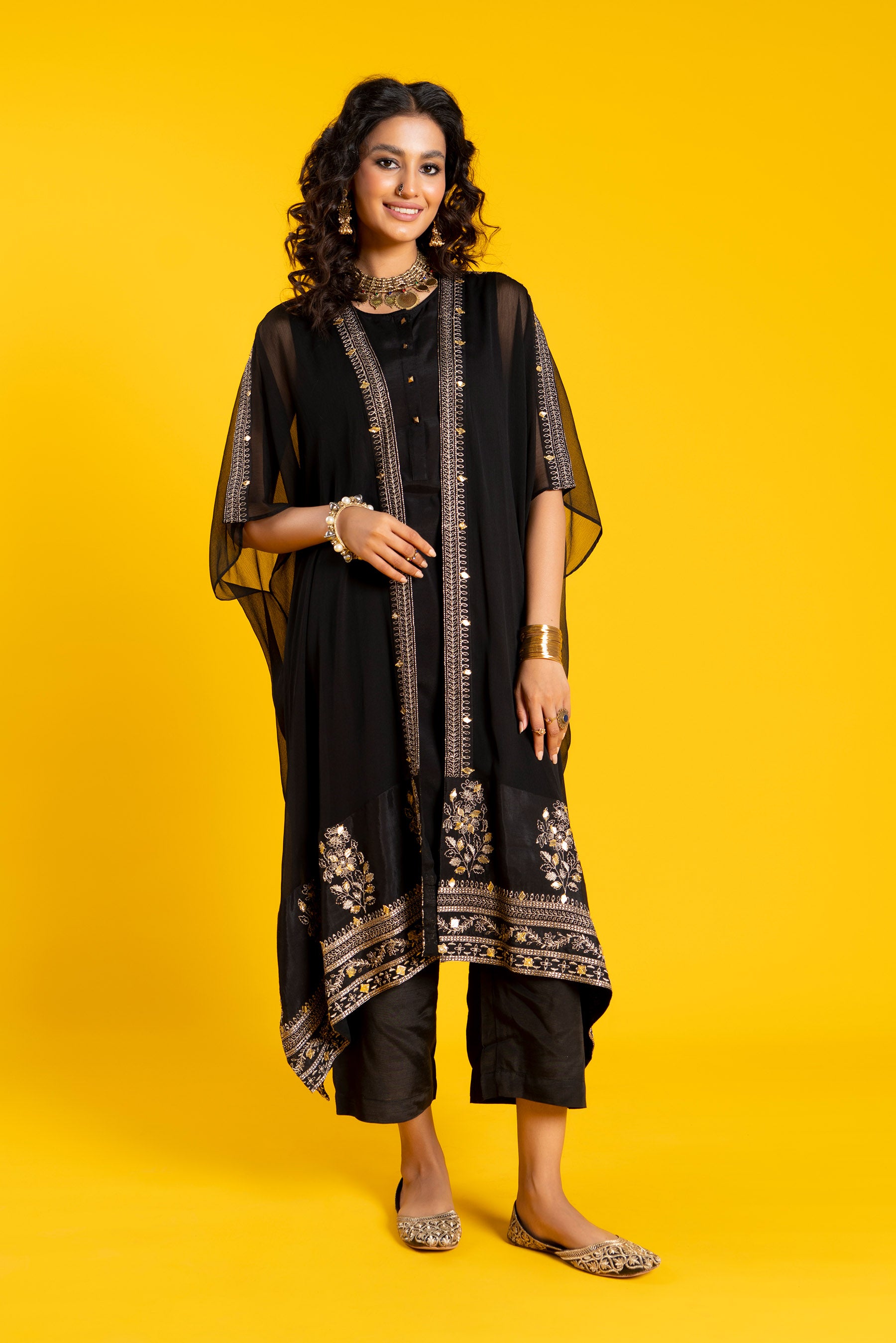 Afghan in Black coloured Pk Chiffon fabric