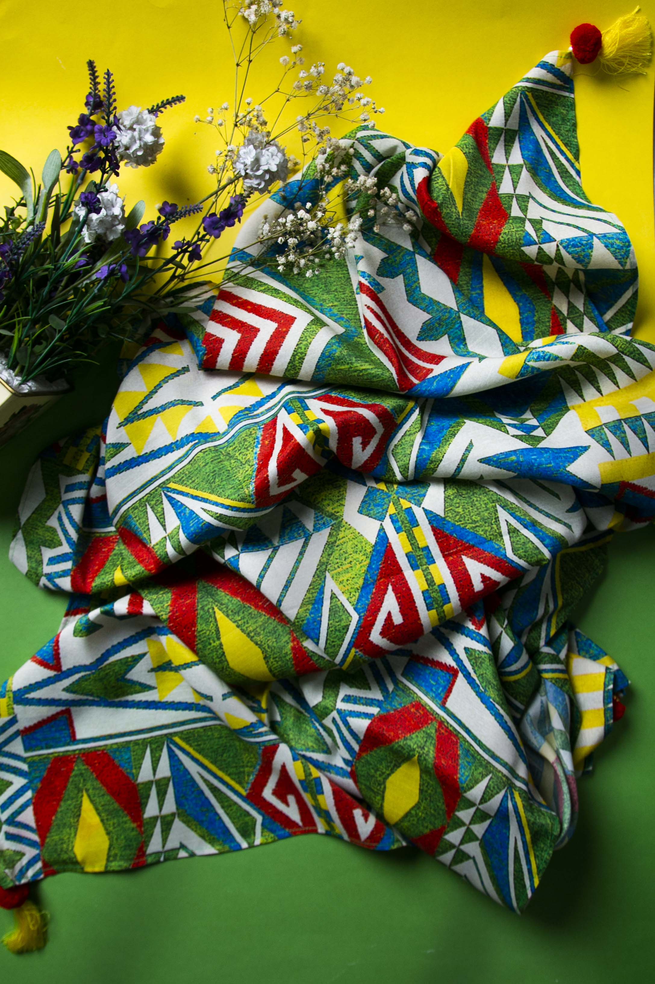African Collage Ll in Multi coloured Pk Raw Silk fabric