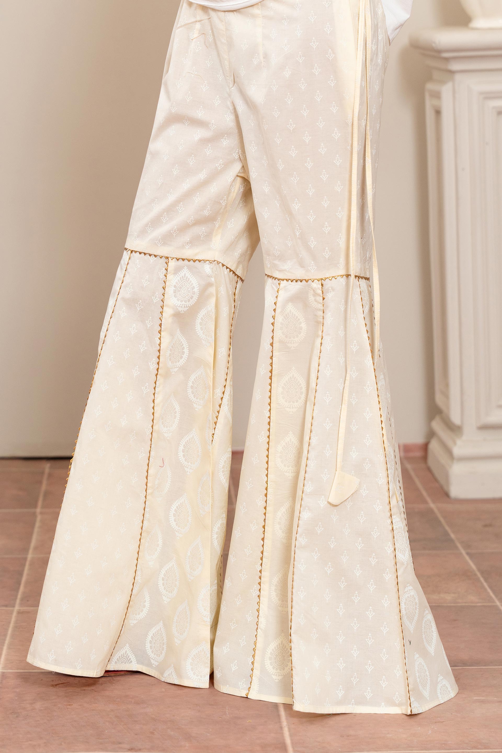 1 Piece Gharara in Off White Cambric (CZ3263)