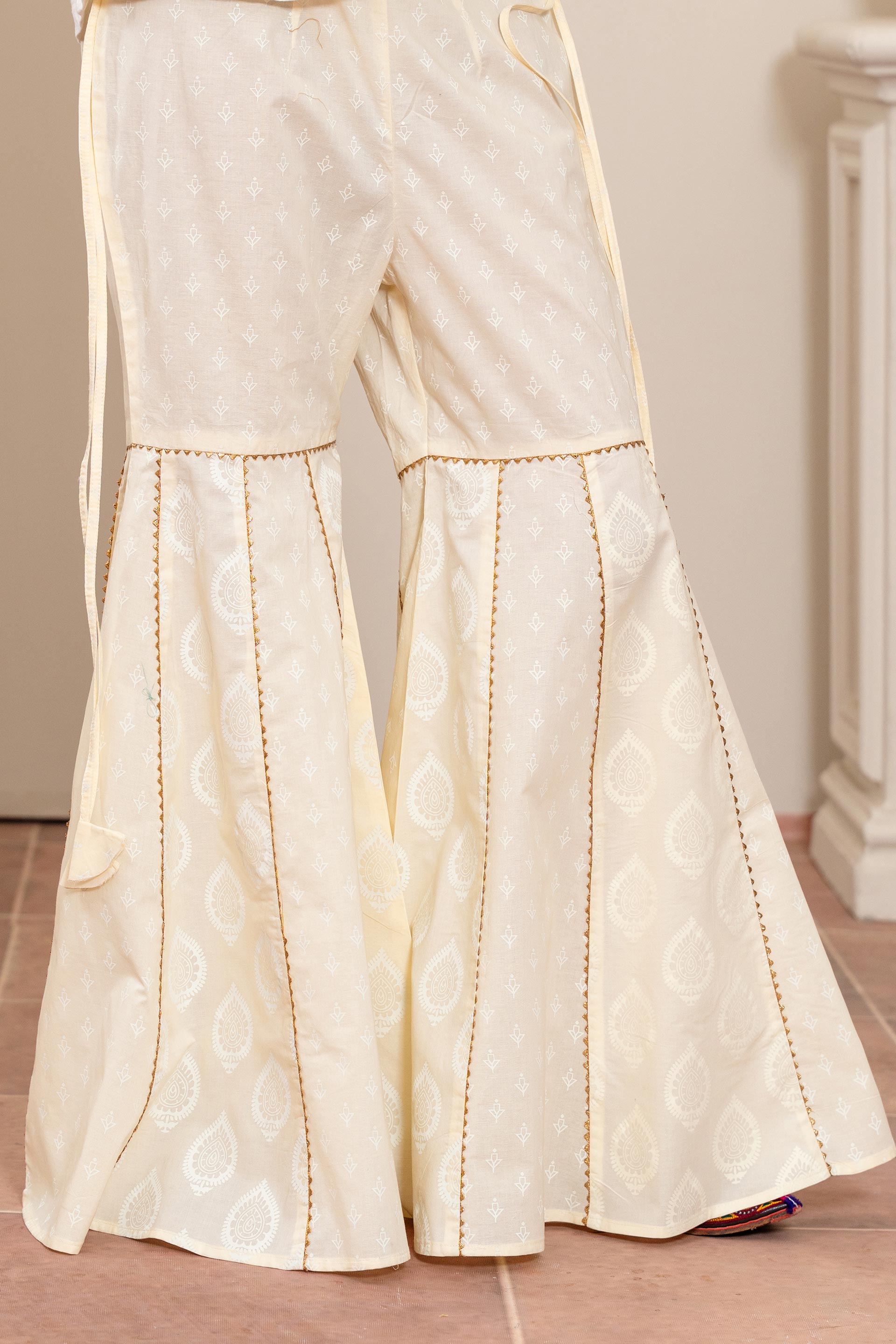 1 Piece Gharara in Off White Cambric (CZ3263)