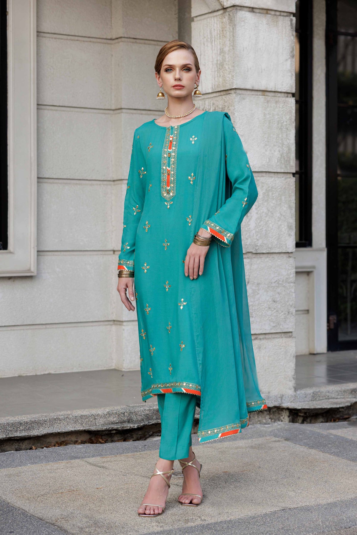 Green Patti 2: 3 Piece Suit Suit in Sea Green Raw Silk (FR0976)