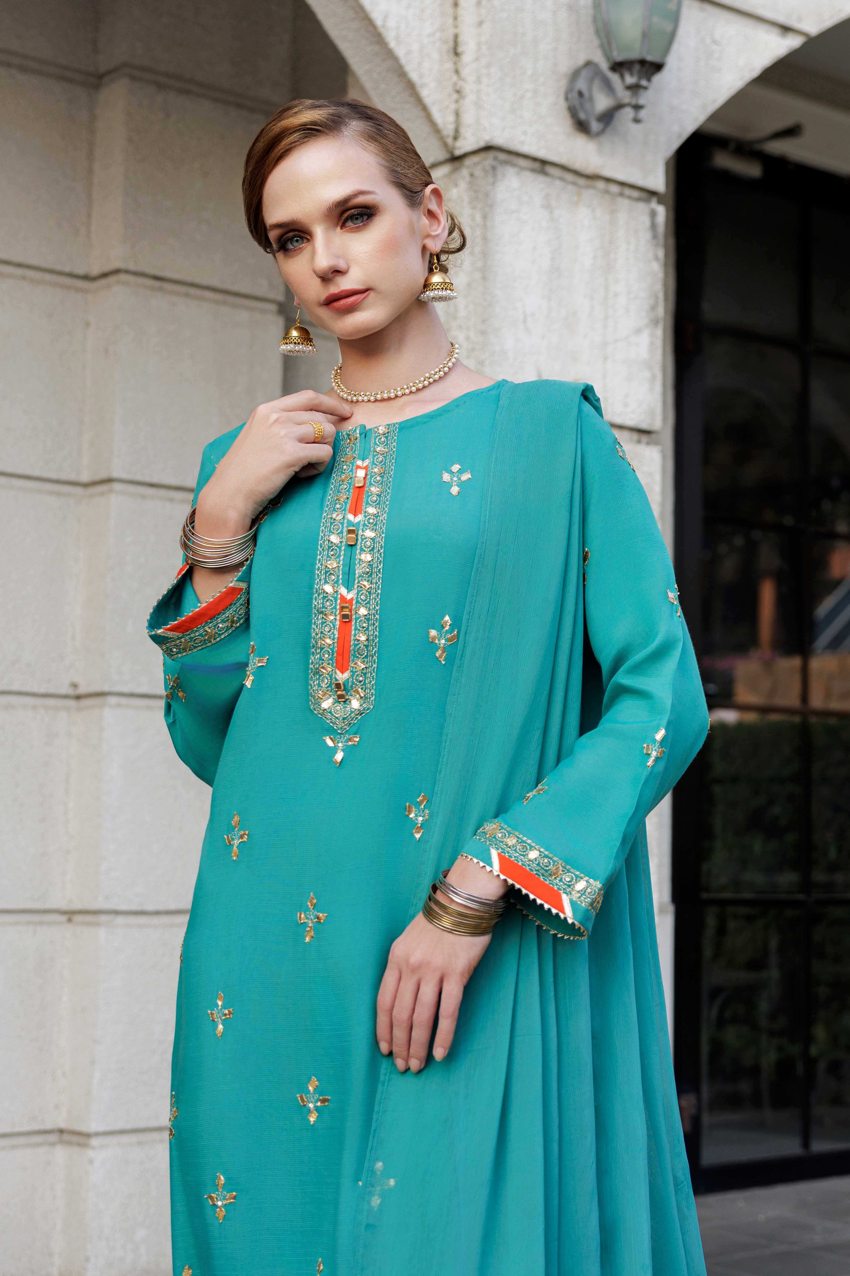 Green Patti 2: 3 Piece Suit Suit in Sea Green Raw Silk (FR0976)