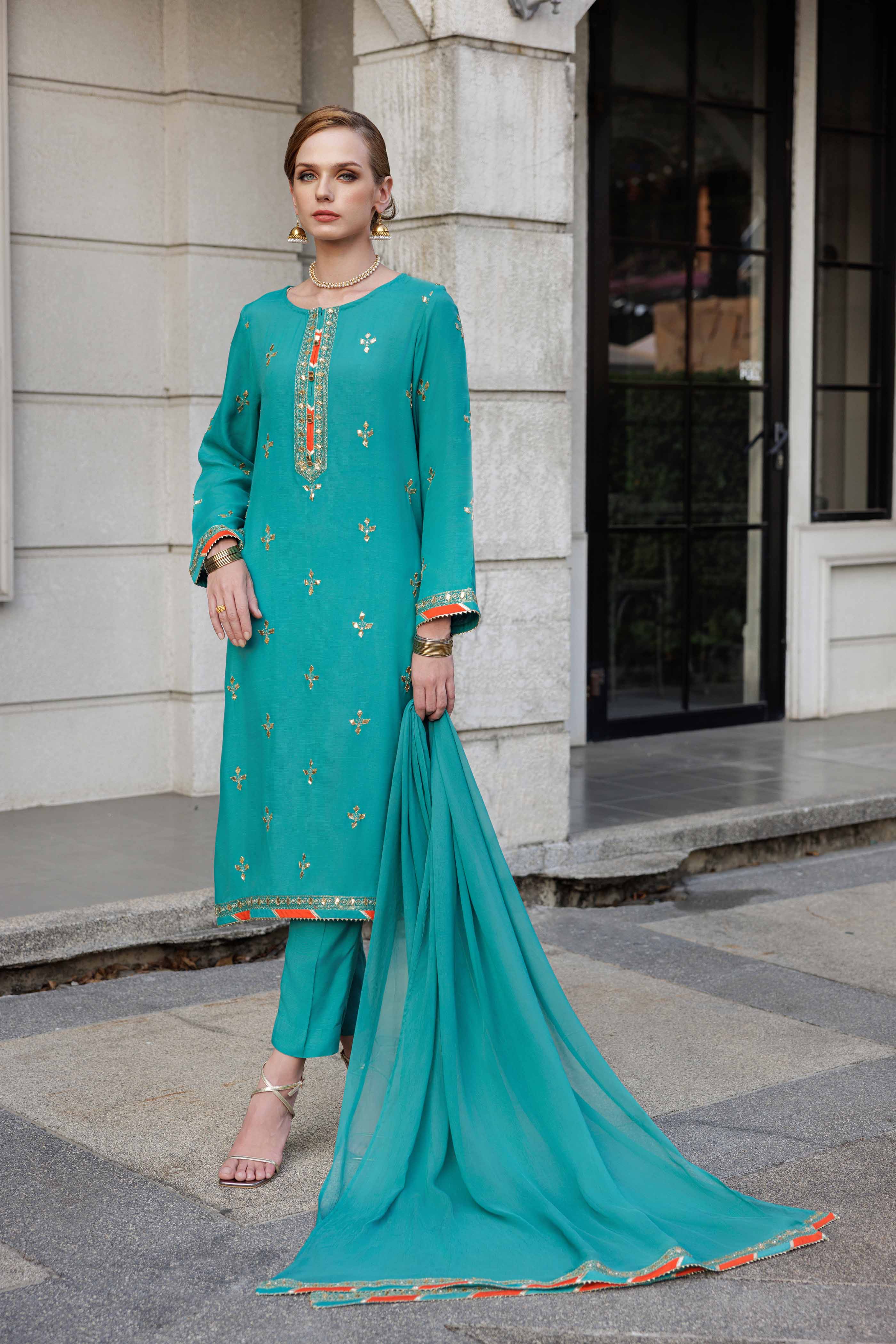 Green Patti 2: 3 Piece Suit Suit in Sea Green Raw Silk (FR0976)