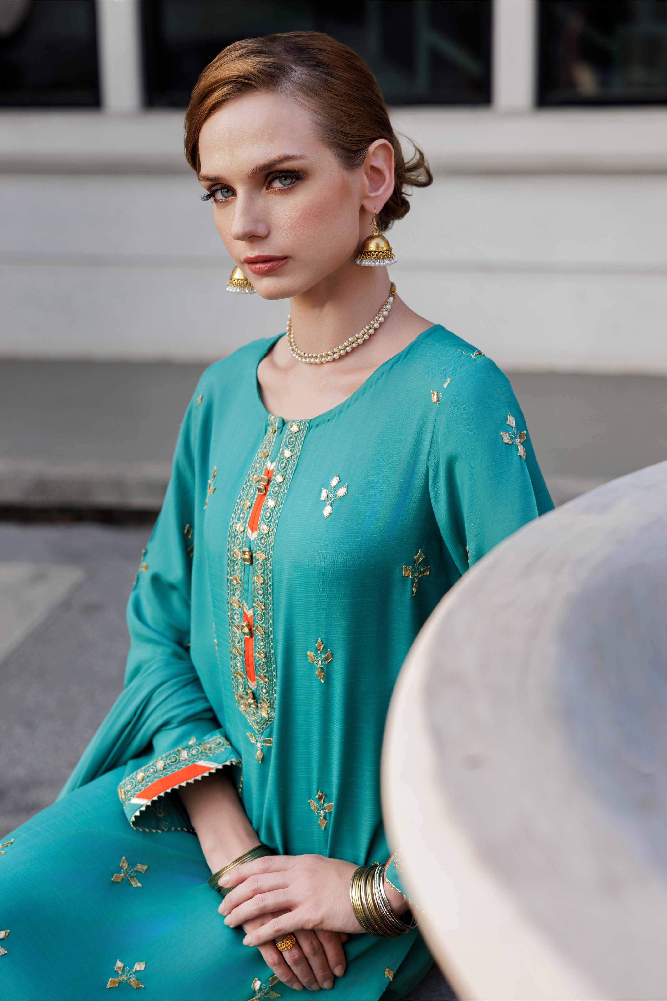 Green Patti 2: 3 Piece Suit Suit in Sea Green Raw Silk (FR0976)