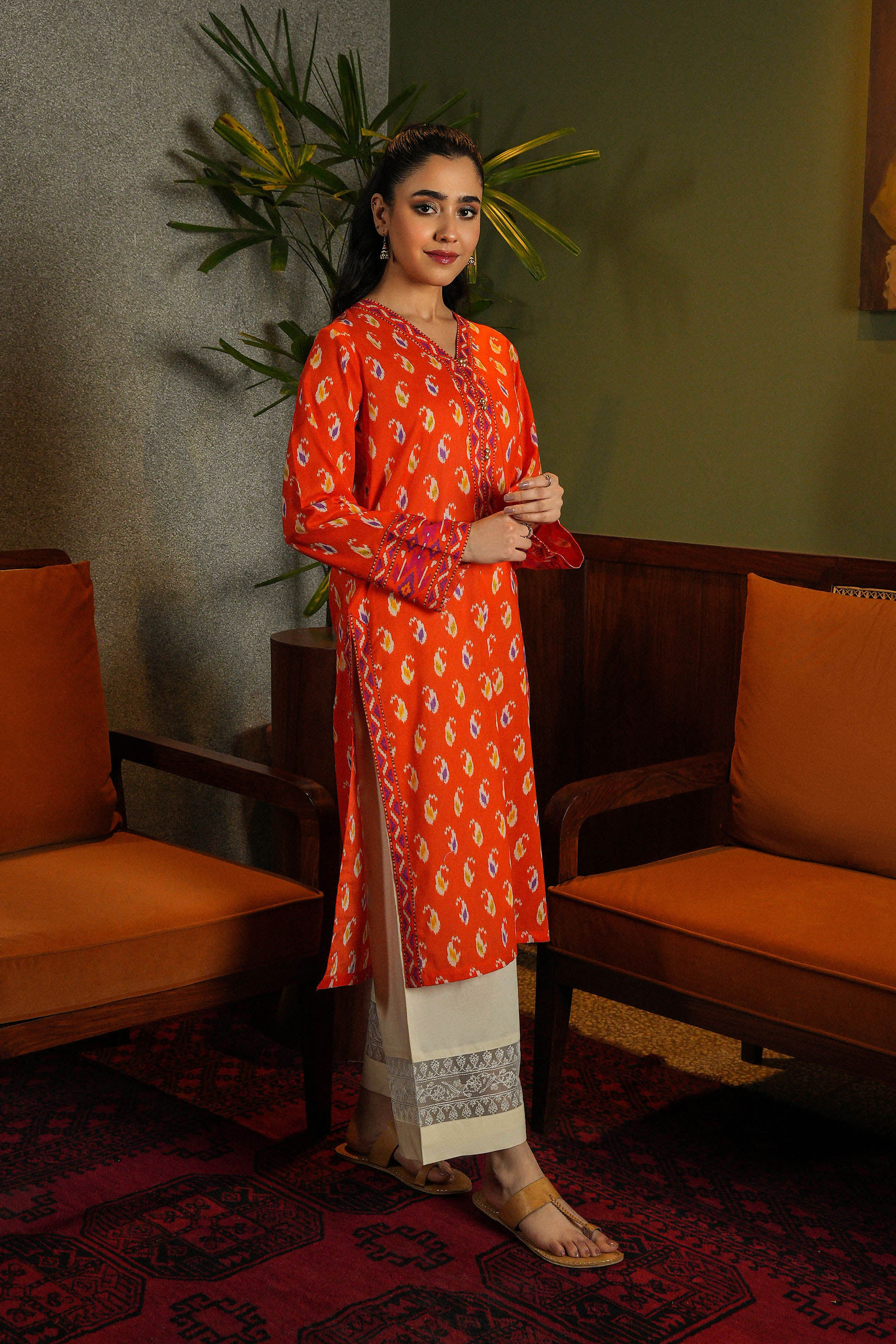 Red Ikat 4: 1 Piece Top in Multi Lawn (TR1102)