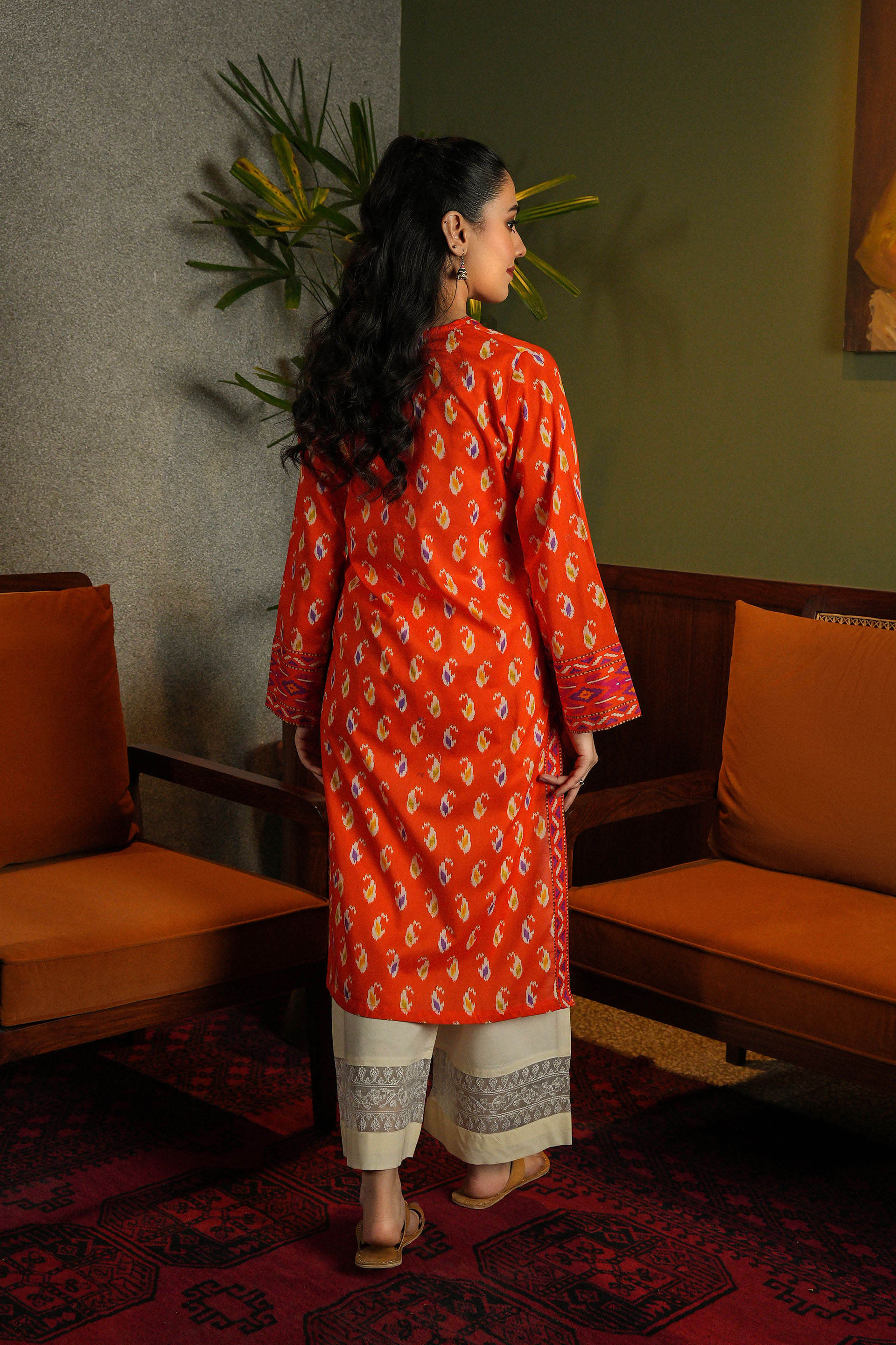 Red Ikat 4: 1 Piece Top in Multi Lawn (TR1102)