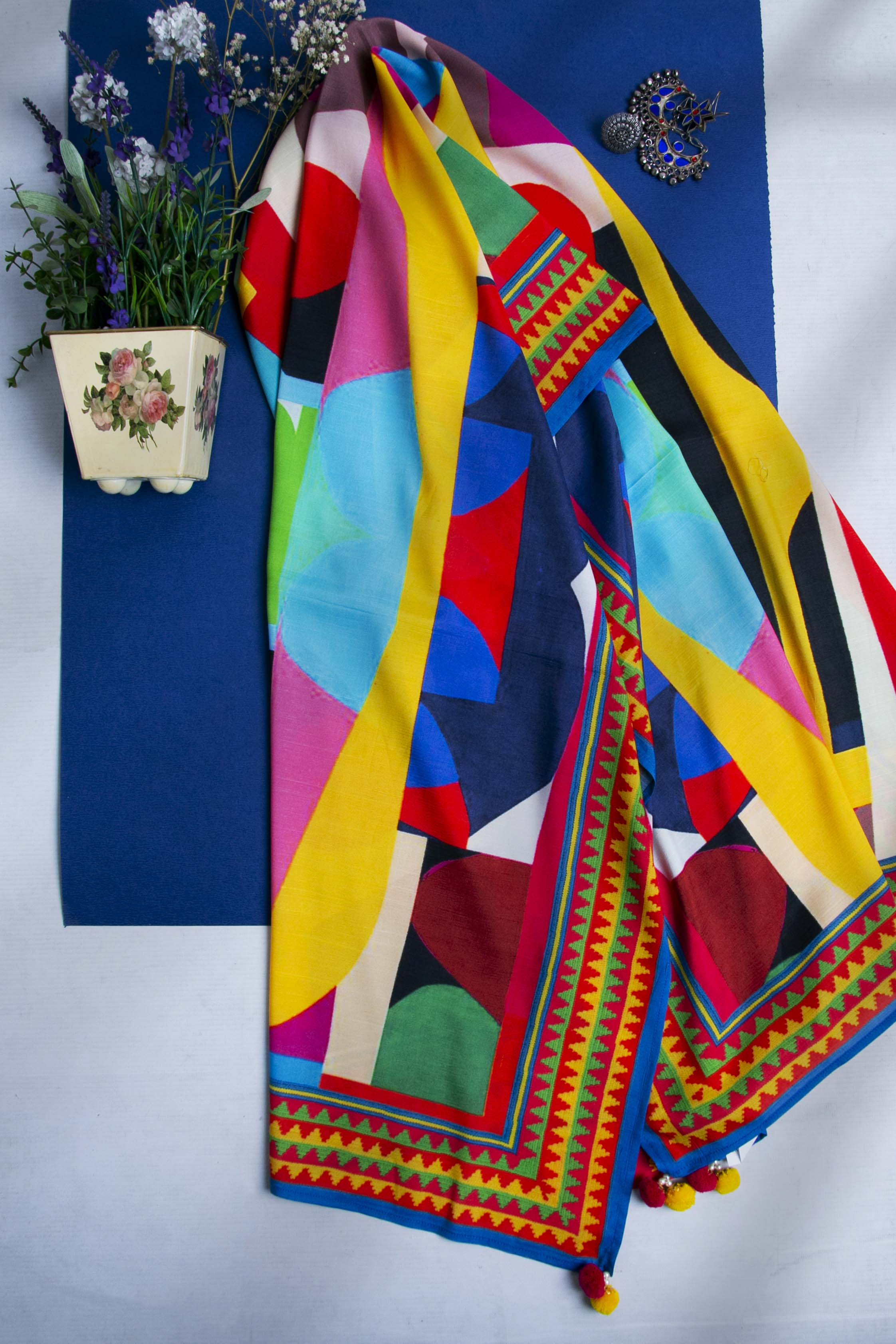 Story Board Ll in Multi coloured Pak Raw Silk fabric