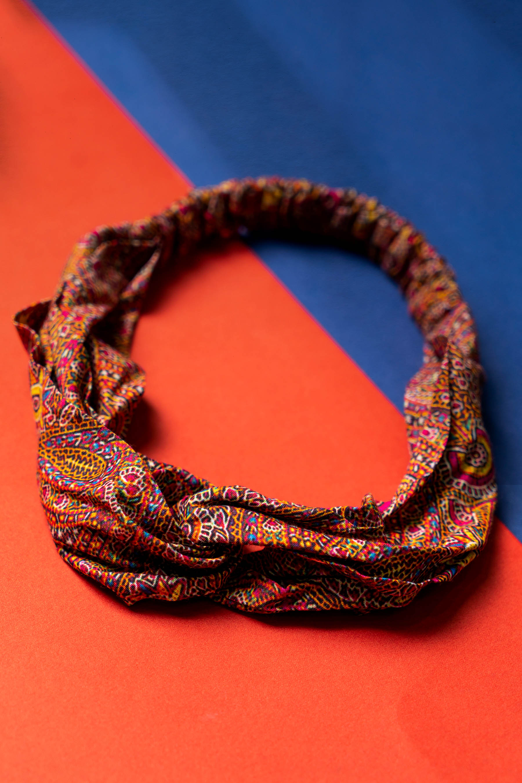 Bohemian Hair Band in Multi coloured Pak Raw Silk Printed fabric 2