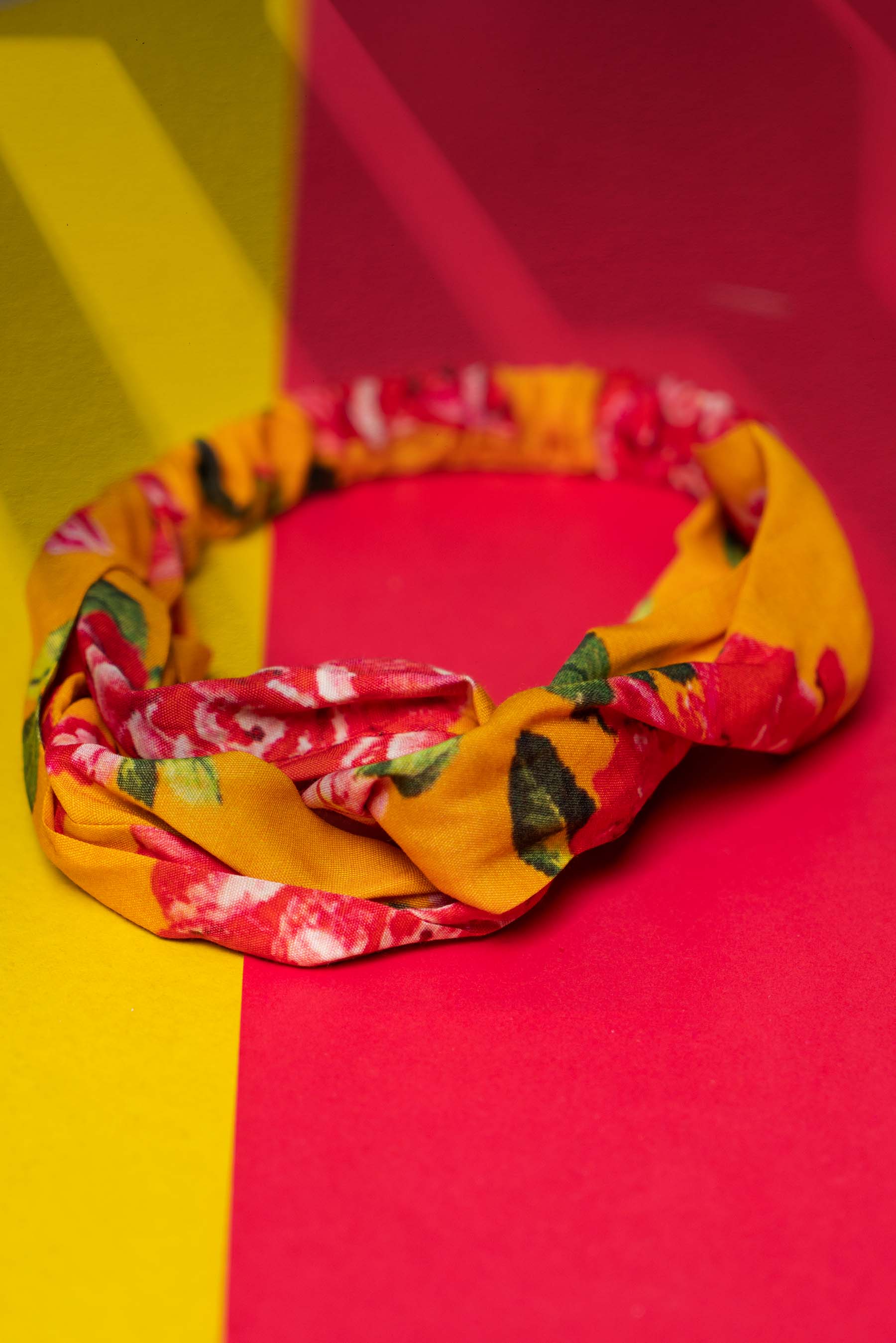 Floral Chunk Hair Band in Multi coloured Pak Raw Silk Printed fabric 2