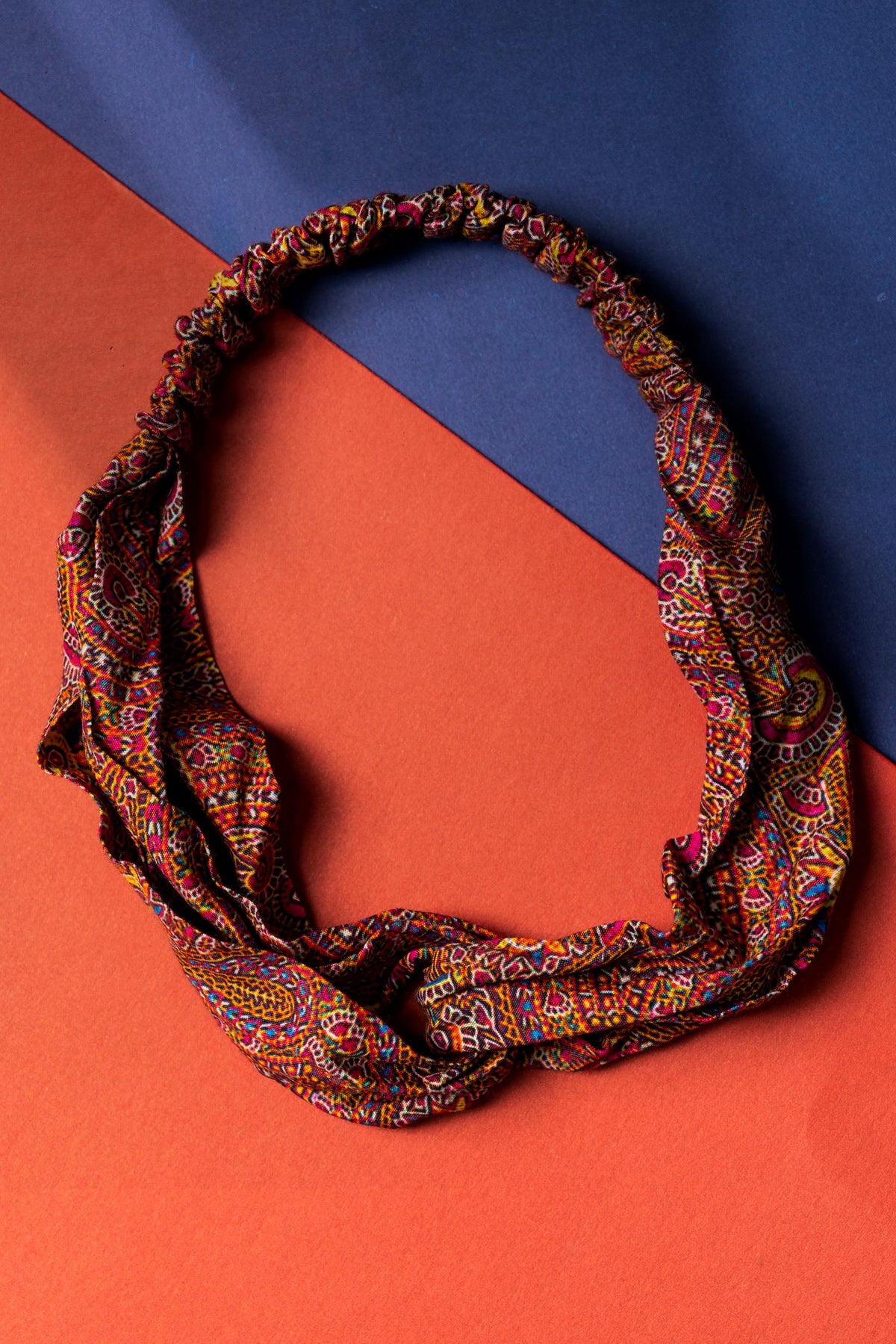 Bohemian Hair Band in Multi coloured Pak Raw Silk Printed fabric