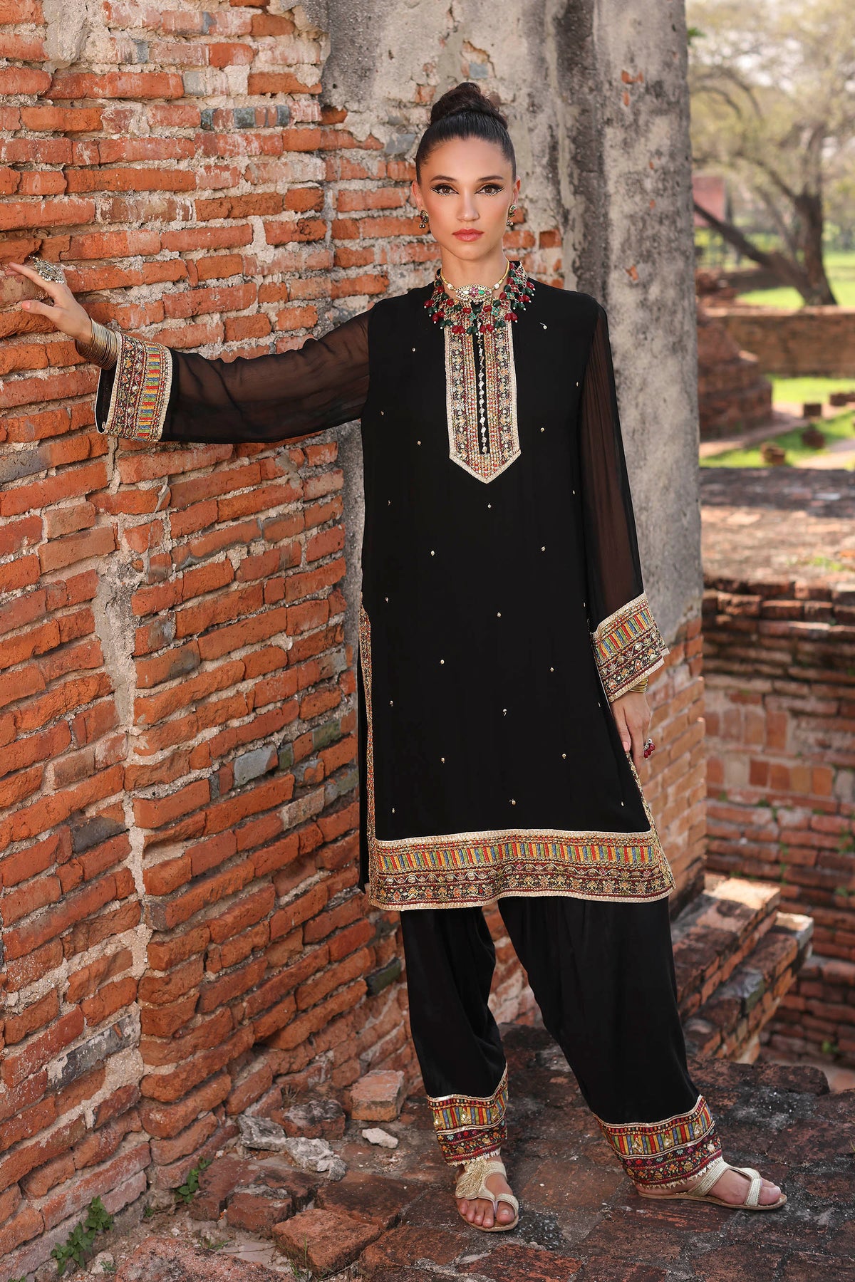 Naurattan in Black coloured Pak Chiffon fabric