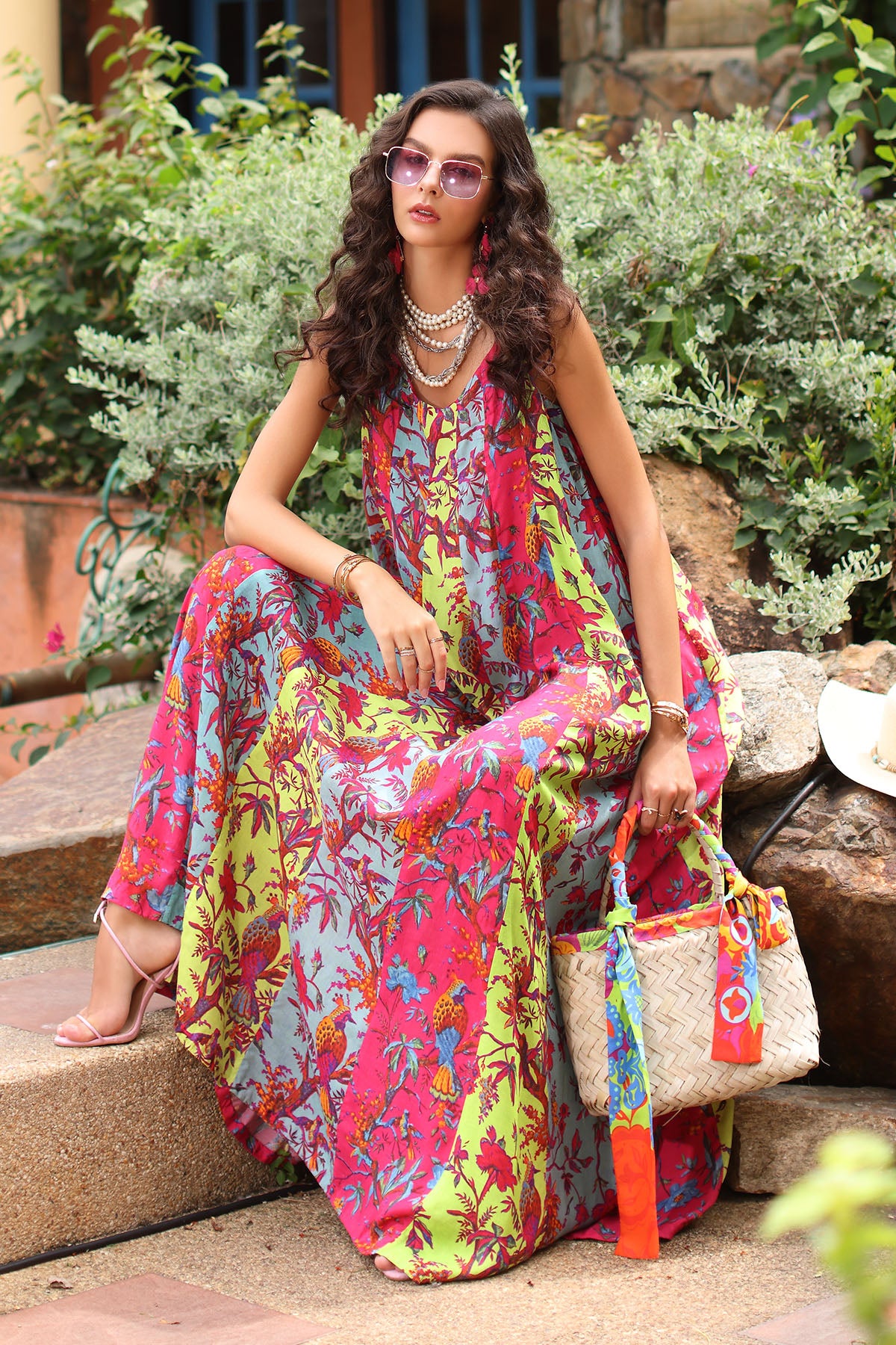 Multi Print 1: 1 Piece Frock in Multi Raw Silk (TR1094)