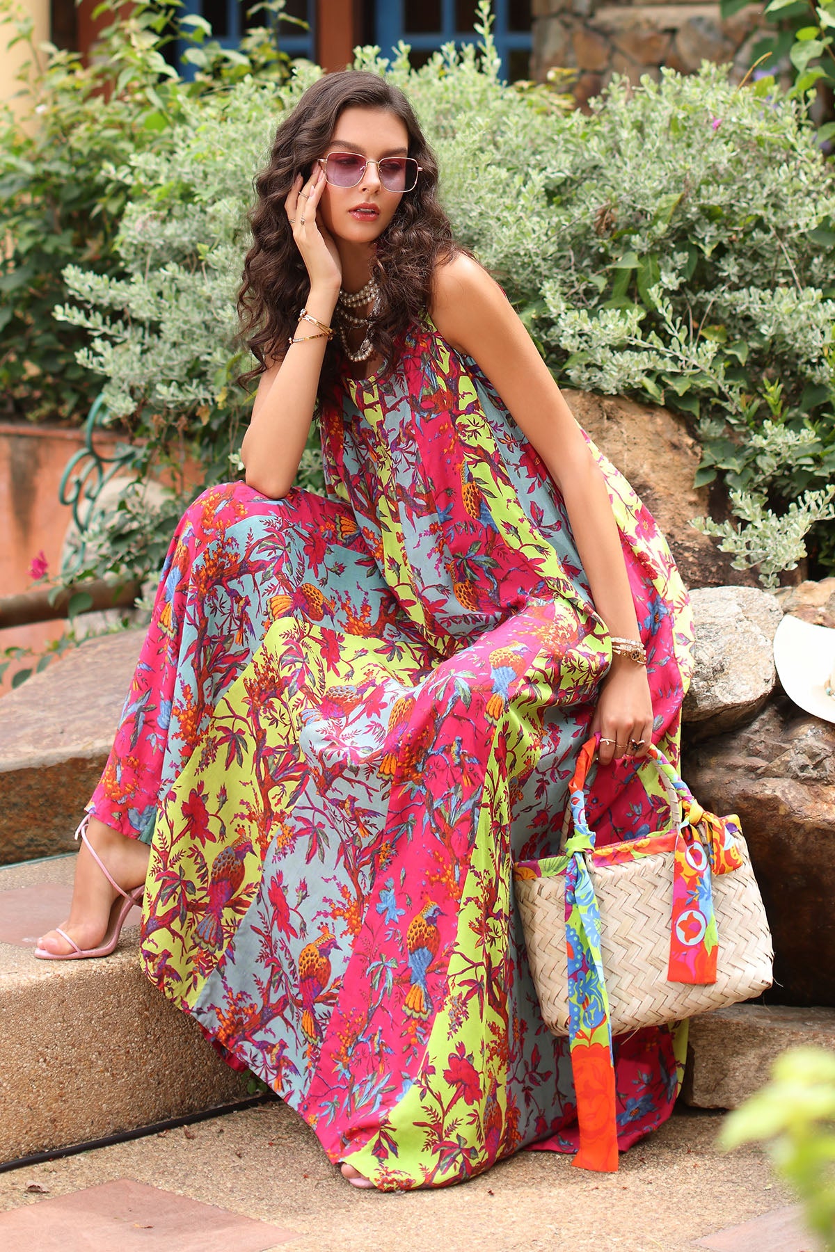 Multi Print 1: 1 Piece Frock in Multi Raw Silk (TR1094)