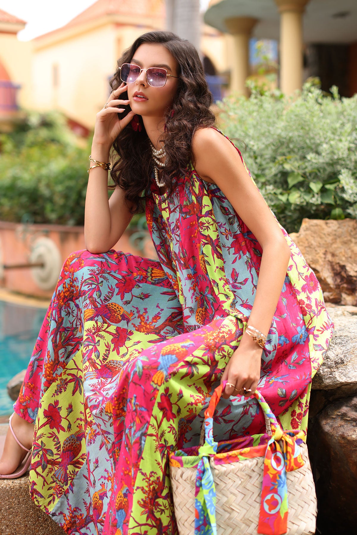 Multi Print 1: 1 Piece Frock in Multi Raw Silk (TR1094)