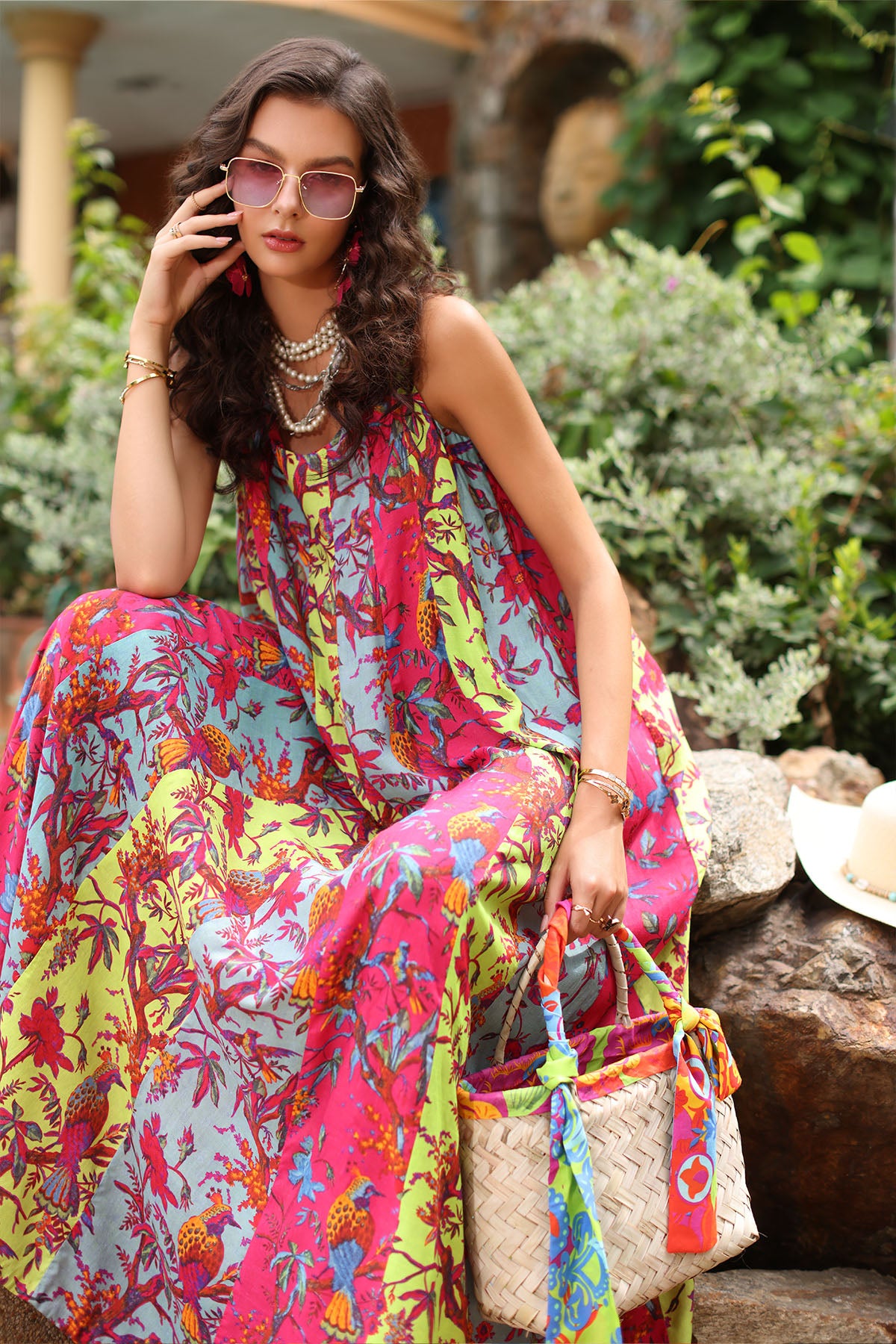 Multi Print 1: 1 Piece Frock in Multi Raw Silk (TR1094)