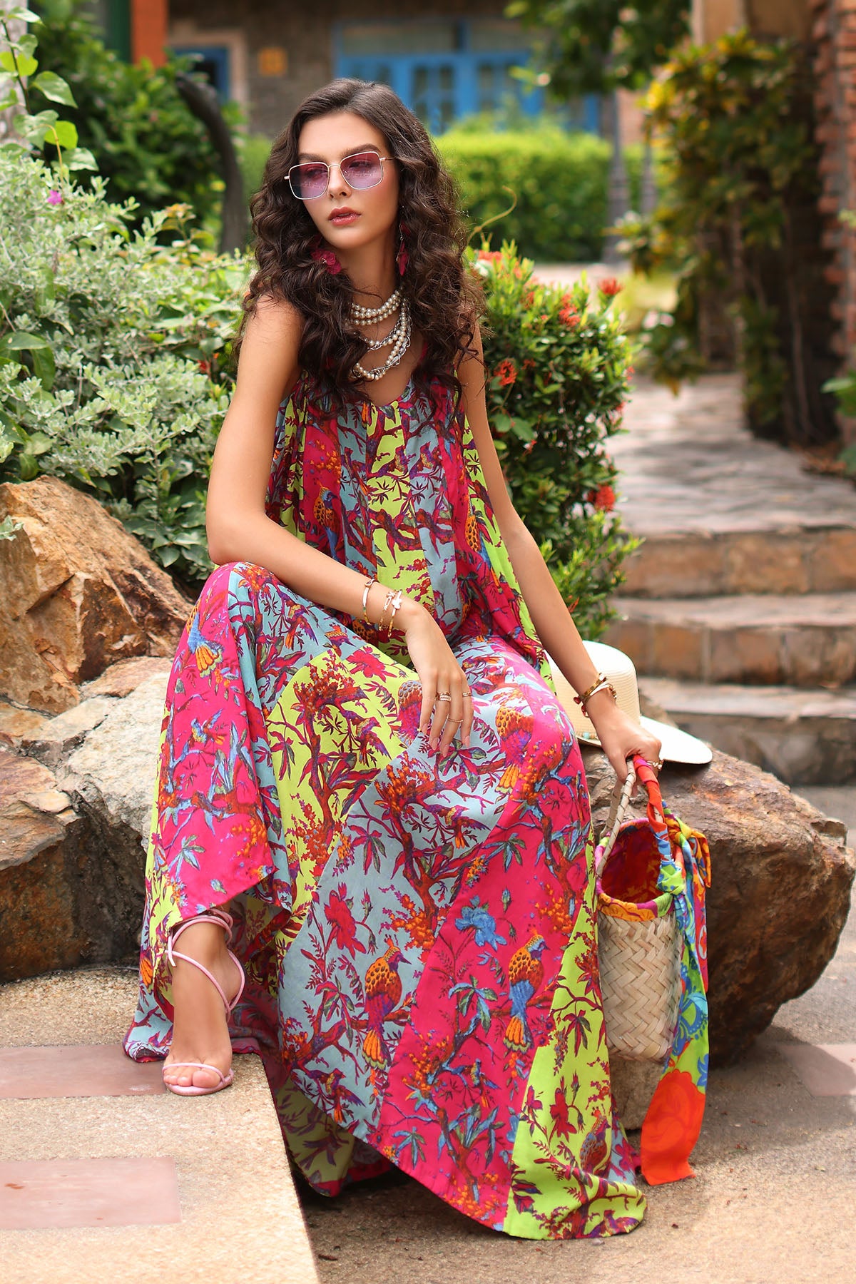 Multi Print 1: 1 Piece Frock in Multi Raw Silk (TR1094)