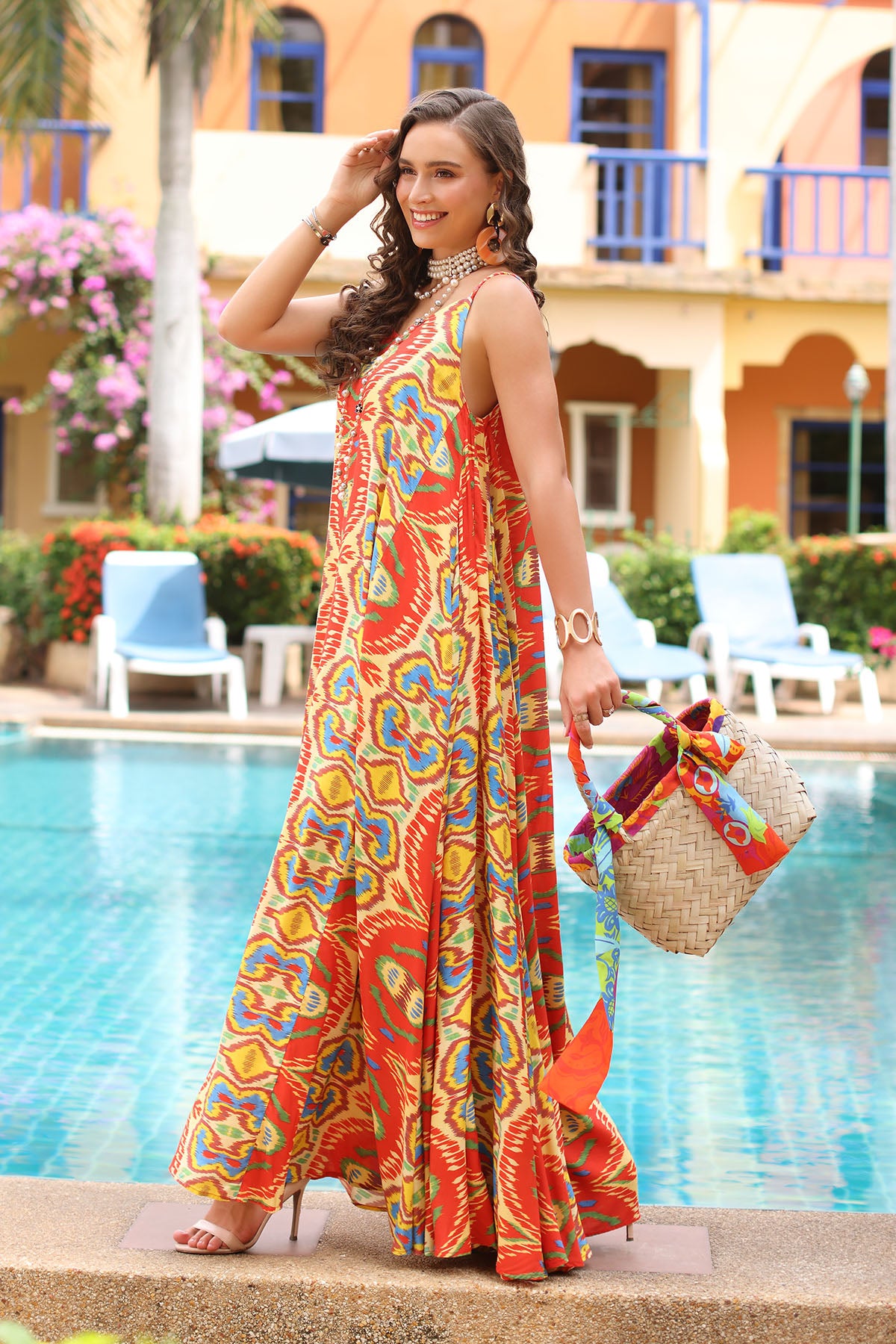 Round Print: 1 Piece Frock in Multi Raw Silk (TR1075)