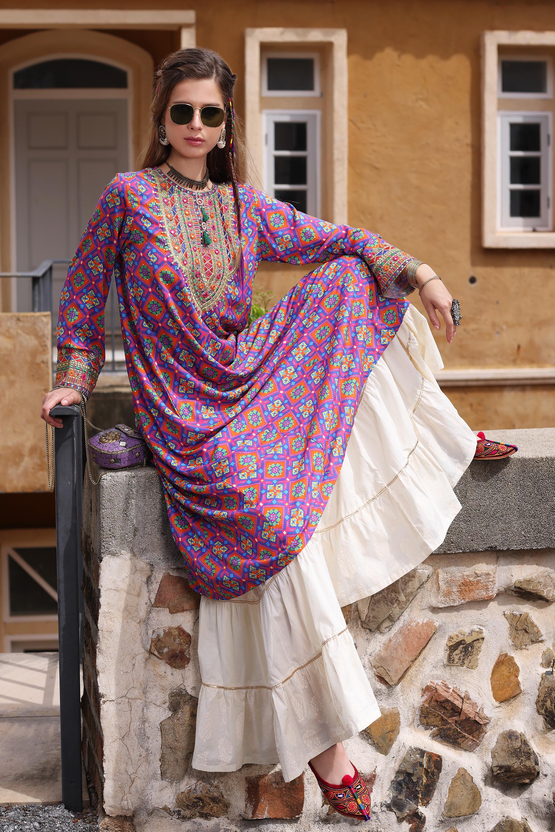 Discover Timeless Style: Multi Geometrical Frock in Multi Printed Linen ...