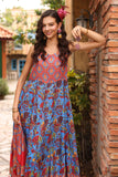 Blue Print: 1 Piece Frock in Multi Raw Silk (TR1079)