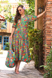 Green Phool Print: 1 Piece Frock in Multi Raw Silk (TR1134)