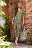 Green Phool Print: 1 Piece Frock in Multi Raw Silk (TR1134)