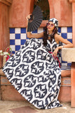 Black And White Print 1: 1 Piece Frock in Multi Raw Silk (TR1107)