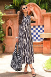 Black Line Print: 1 Piece Frock in Multi Raw Silk (TR1108)