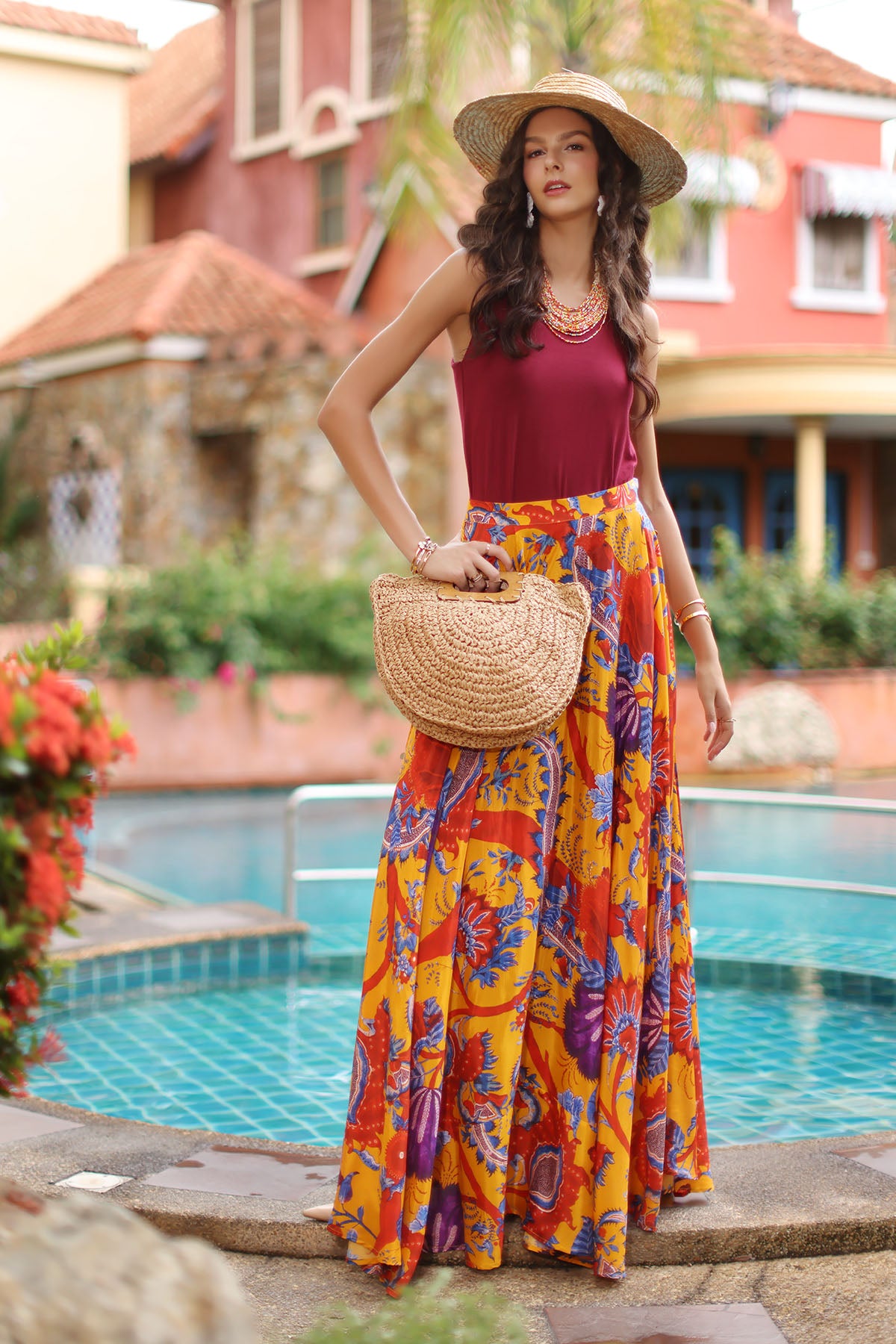 Big Phool Skirt: 1 Piece Skirt in Multi Raw Silk (FZ0814)