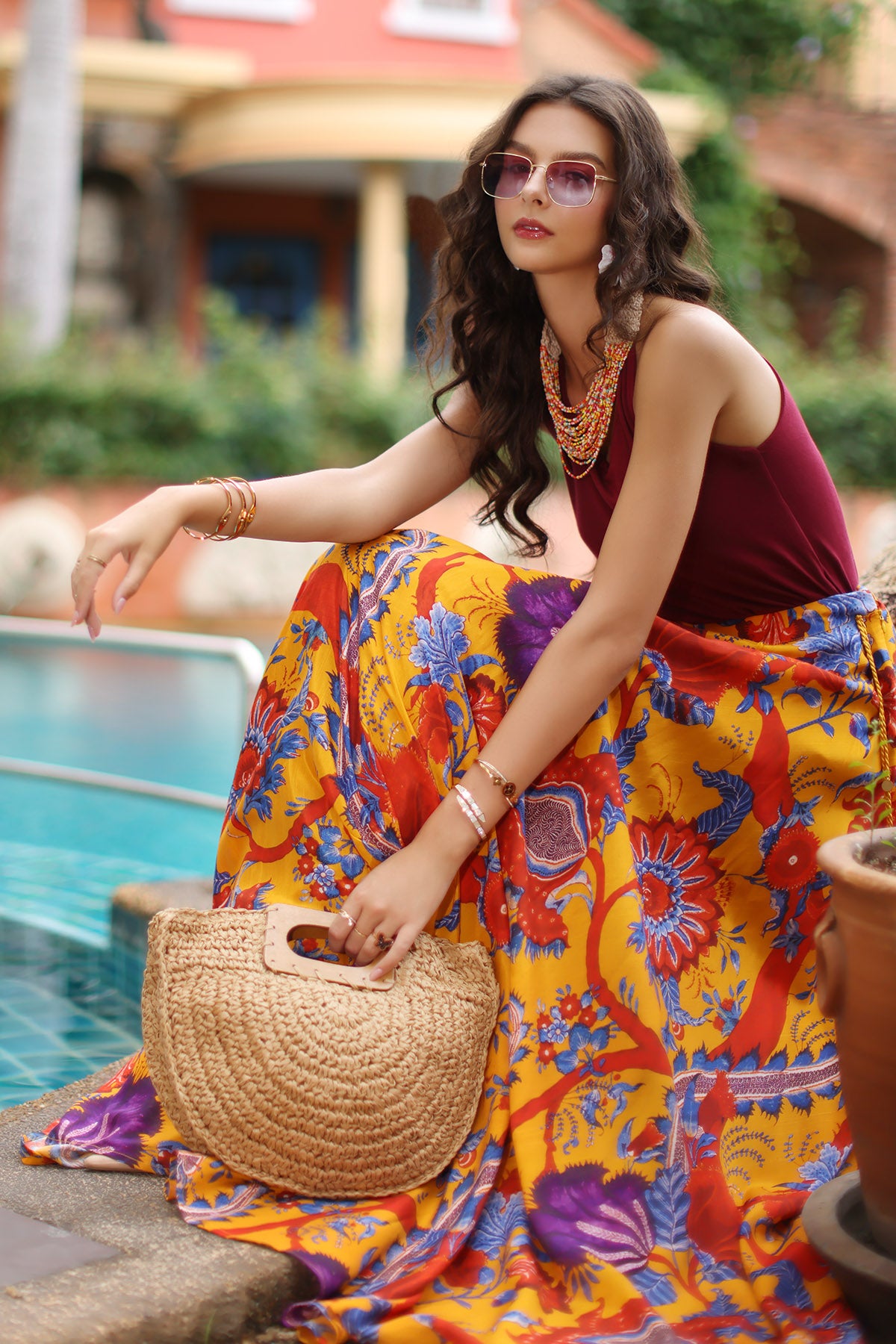 Big Phool Skirt: 1 Piece Skirt in Multi Raw Silk (FZ0814)