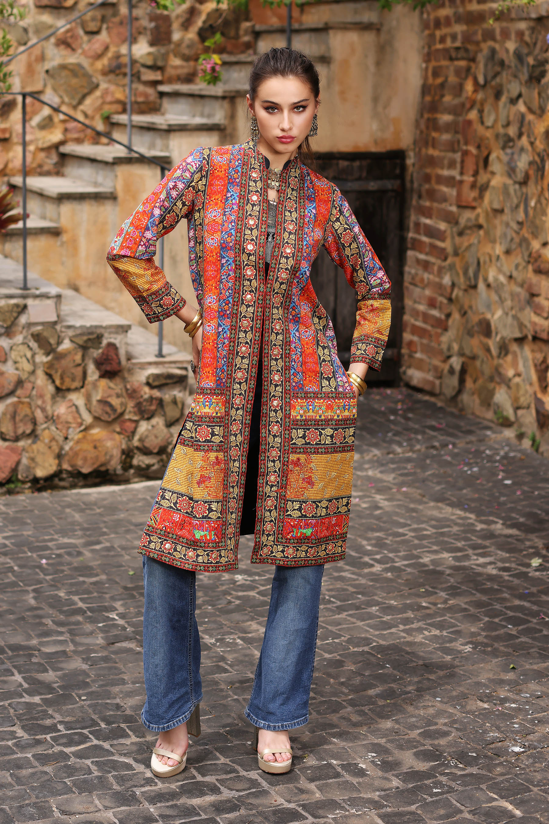 Mix Culture in Multi coloured Slub Khaddar fabric