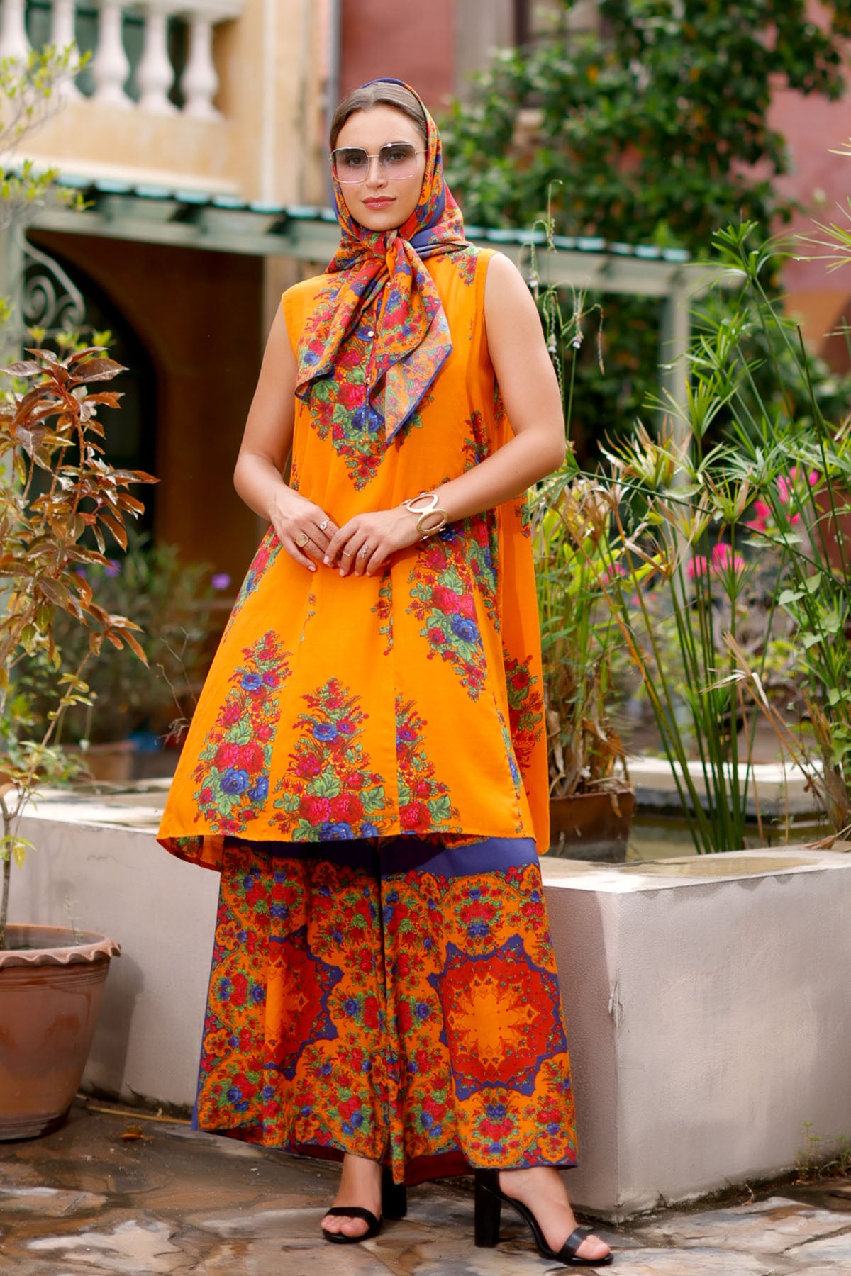 Orange Phool Print: 1 Piece Frock in Multi Lawn (TR1081)