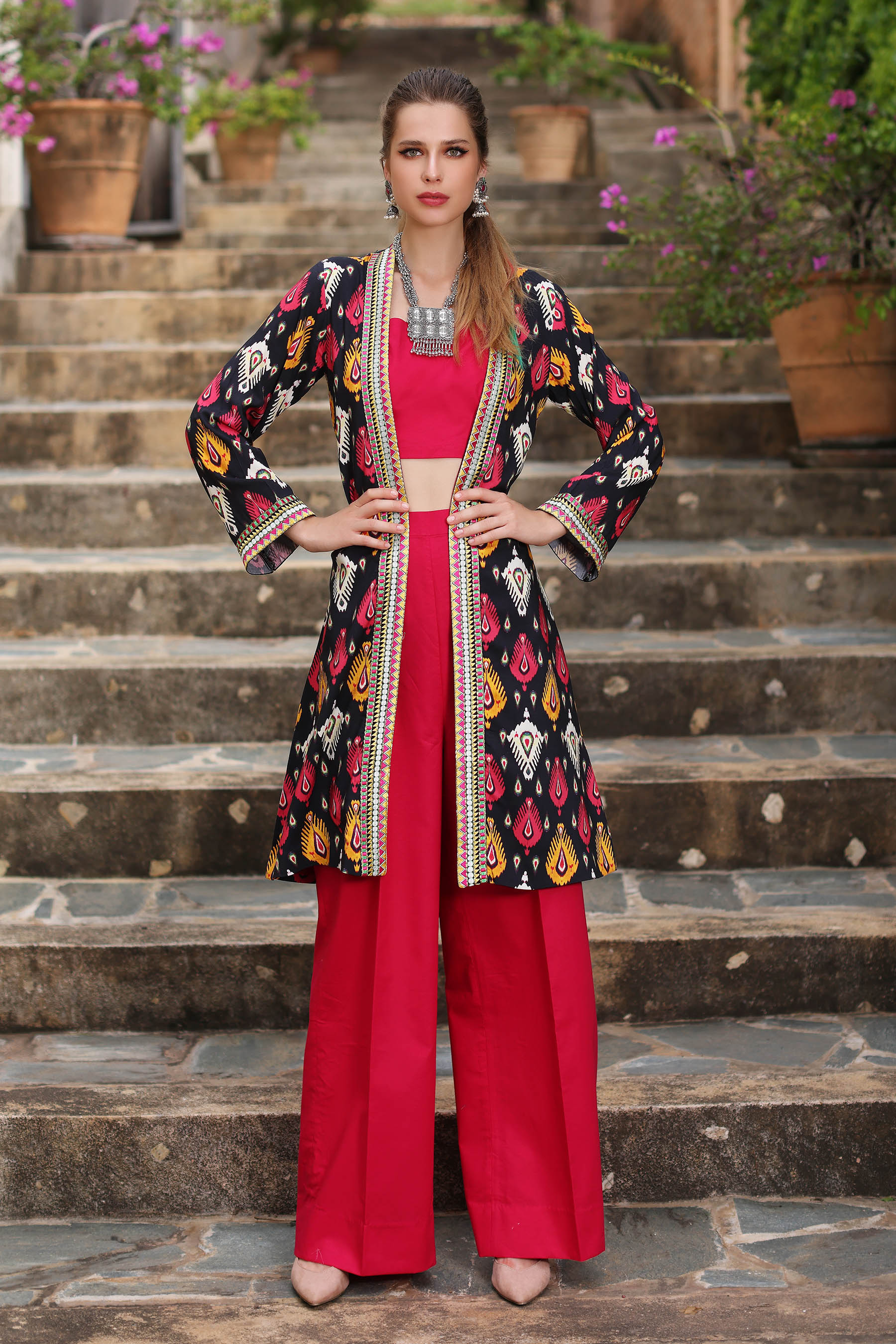 Discover Timeless Style: Ikat Print Shrug in Multi Printed Lawn ...