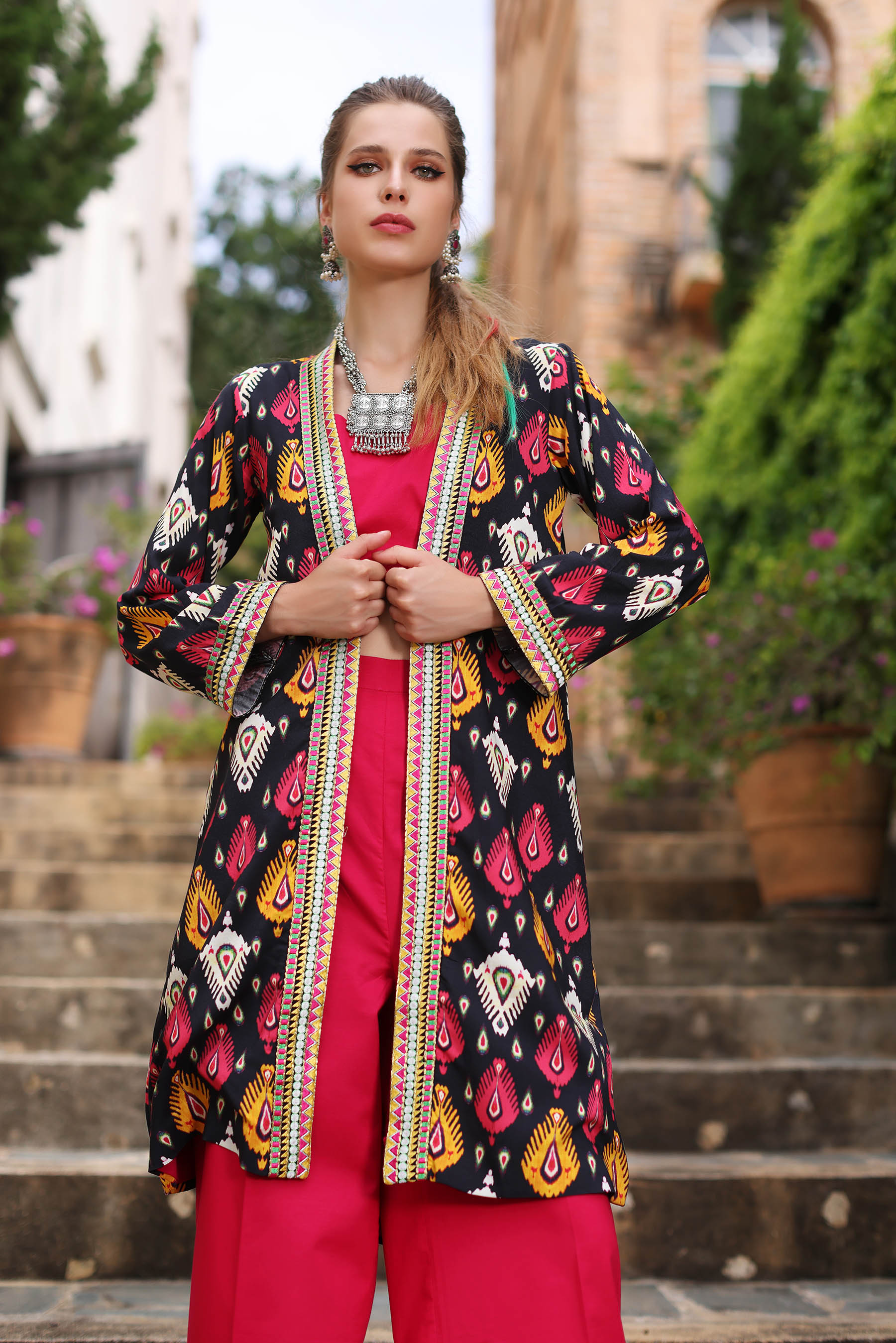 Ikat Print in Multi coloured Printed Lawn fabric 3