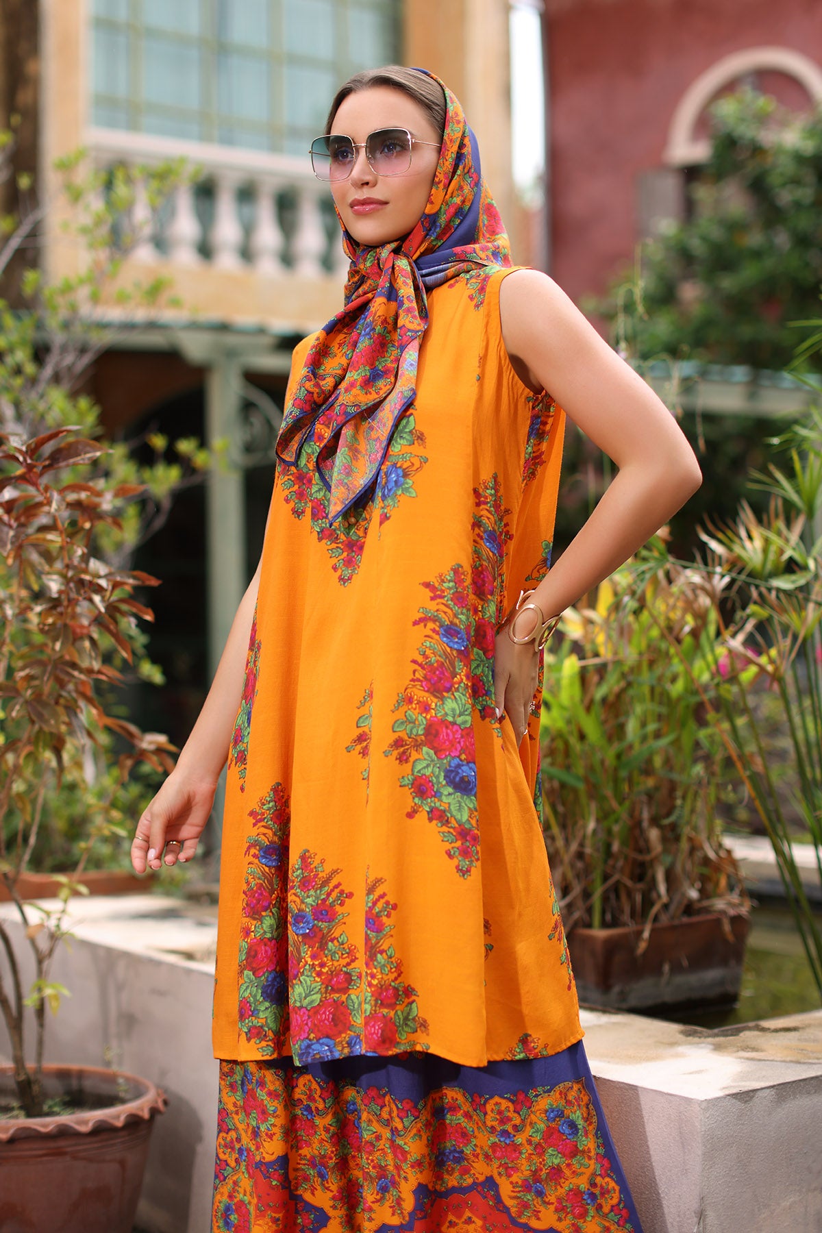 Orange Phool Print: 1 Piece Frock in Multi Lawn (TR1081)