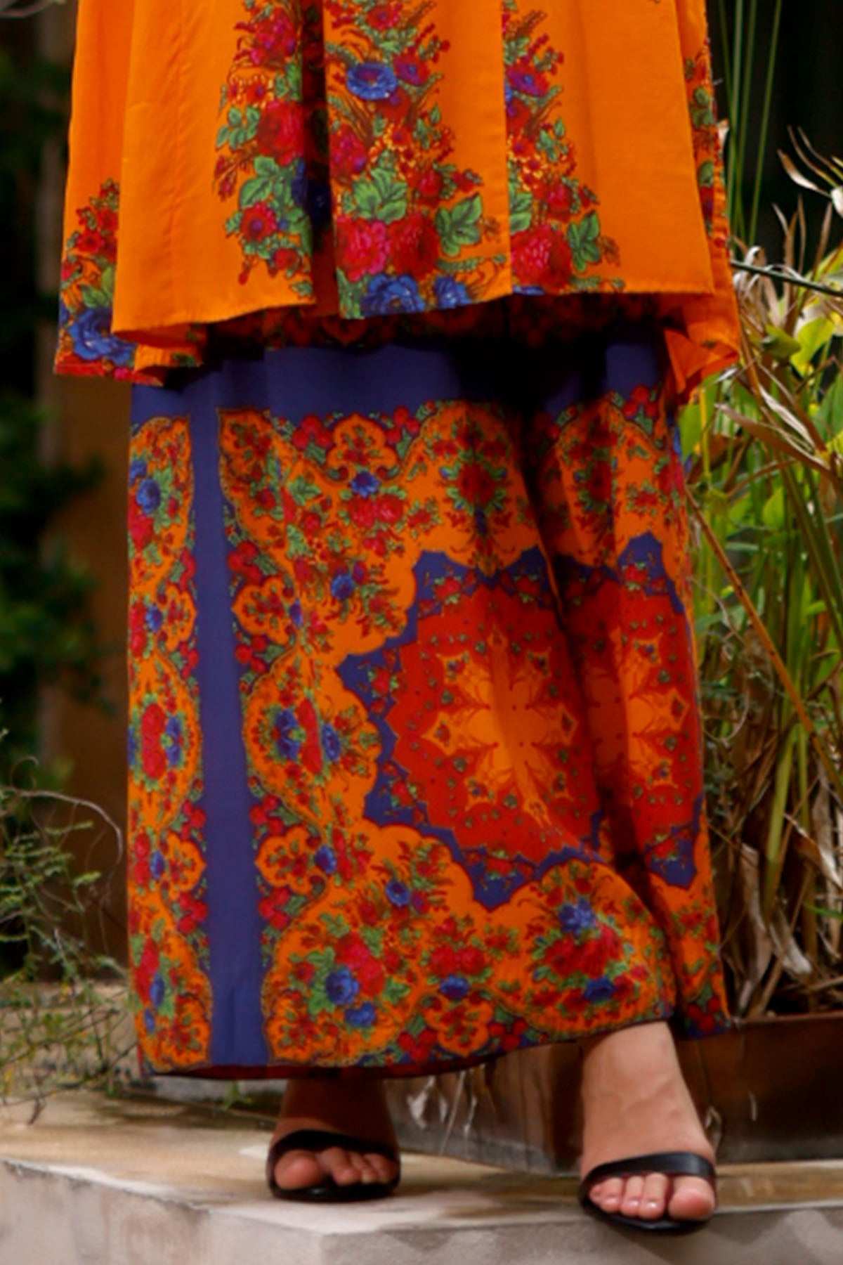 Orange Phool Print Coo: 1 Piece Culottes in Multi Cambric (CZ3116)