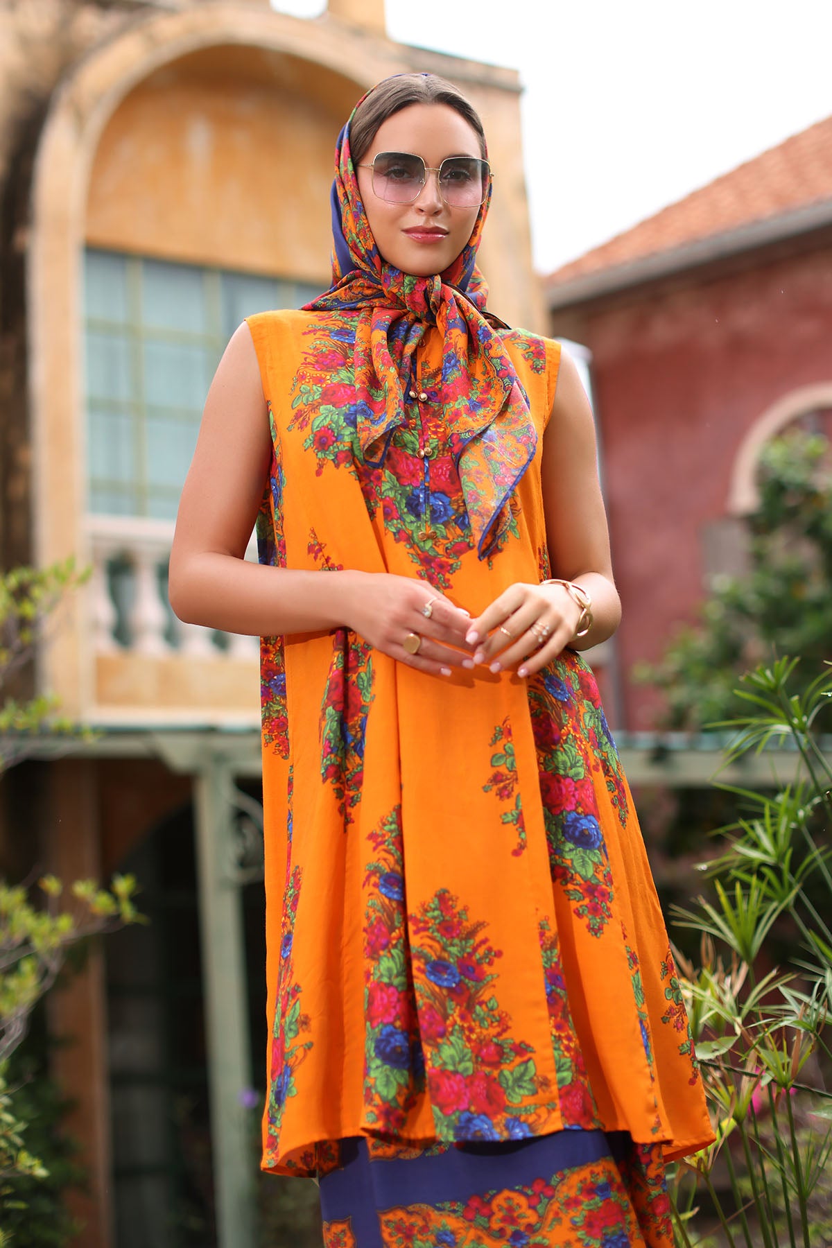 Orange Phool Print: 1 Piece Frock in Multi Lawn (TR1081)