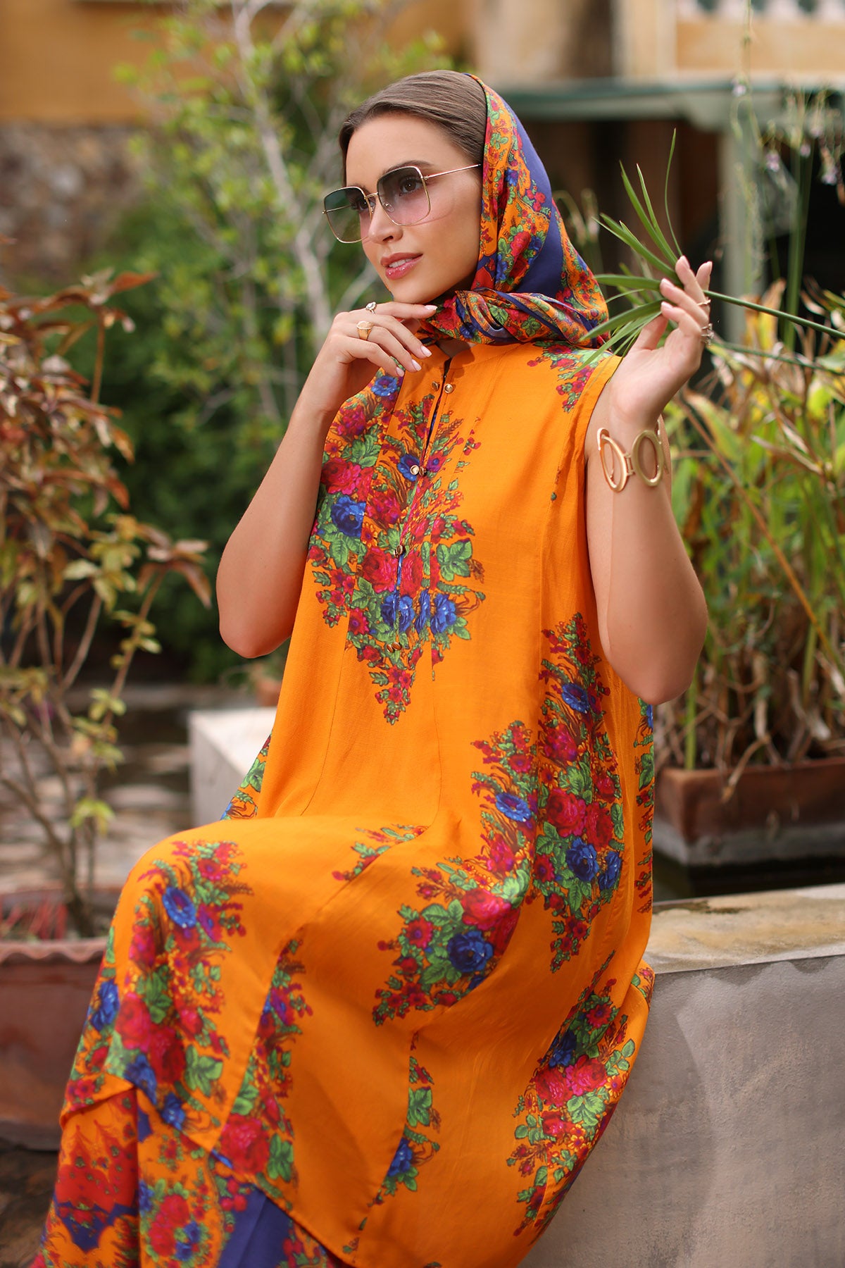 Orange Phool Print: 1 Piece Frock in Multi Lawn (TR1081)