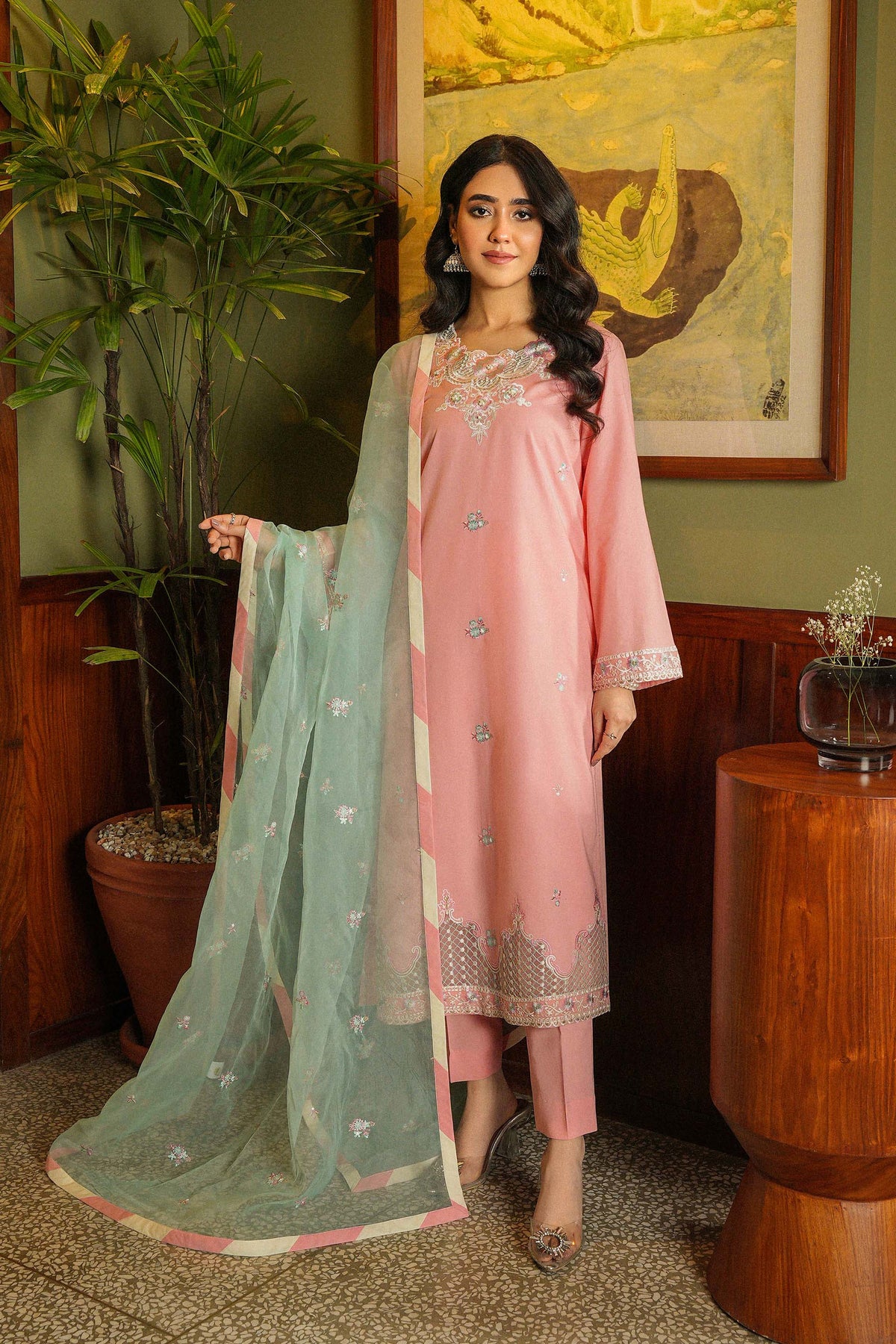 Rashmil: 3 Piece Suit Suit in Peach Pink Cambric (CP0001)