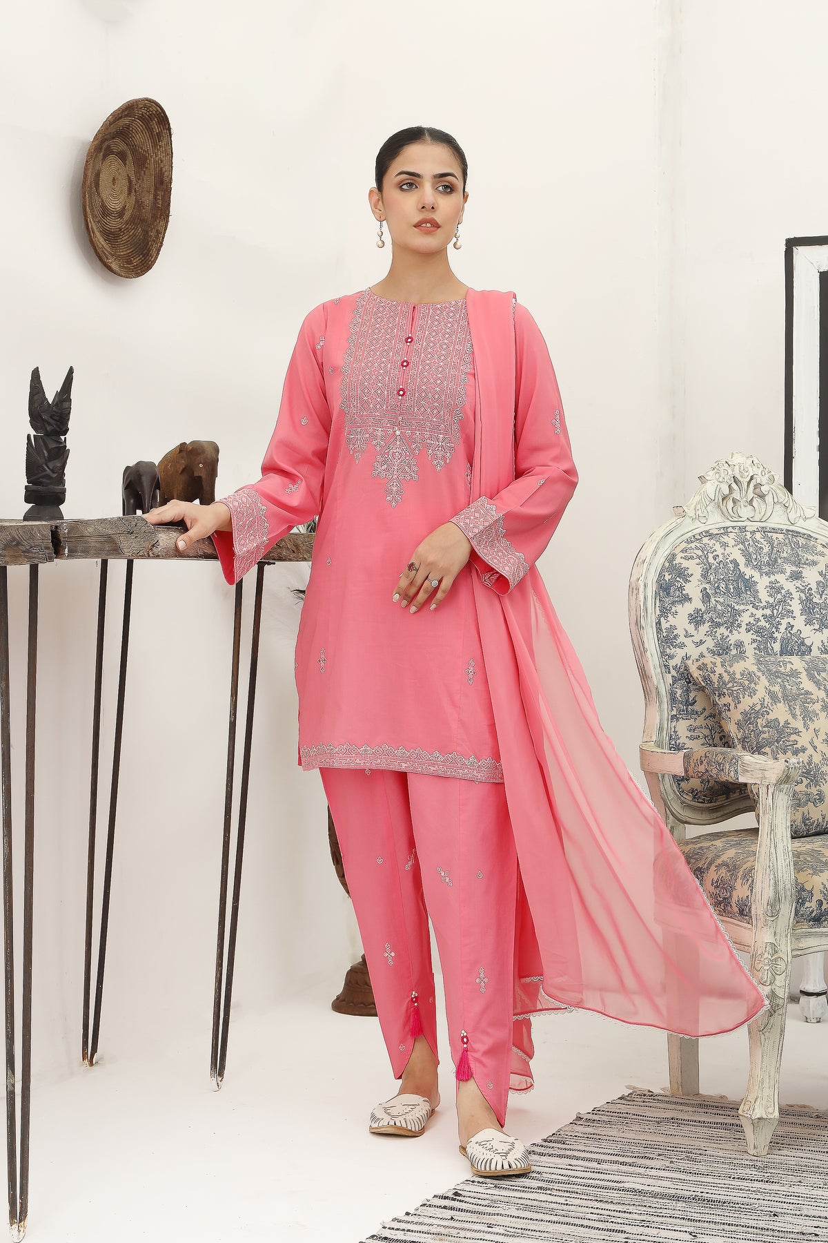 Tea Pink Tassel: 3 Piece Suit Suit in Pink Lawn (CP0005)