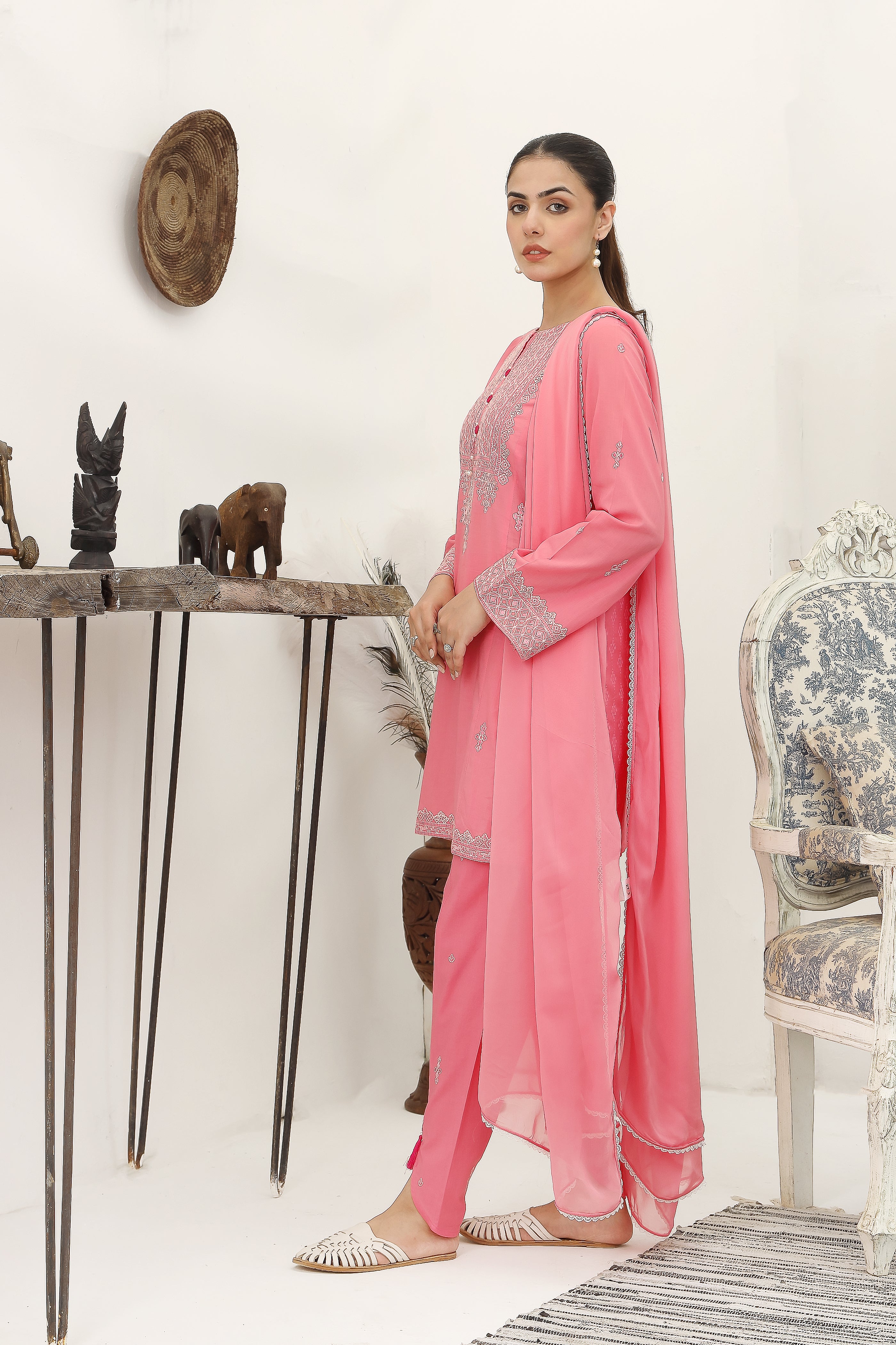 Tea Pink Tassel: 3 Piece Suit Suit in Pink Lawn (CP0005)