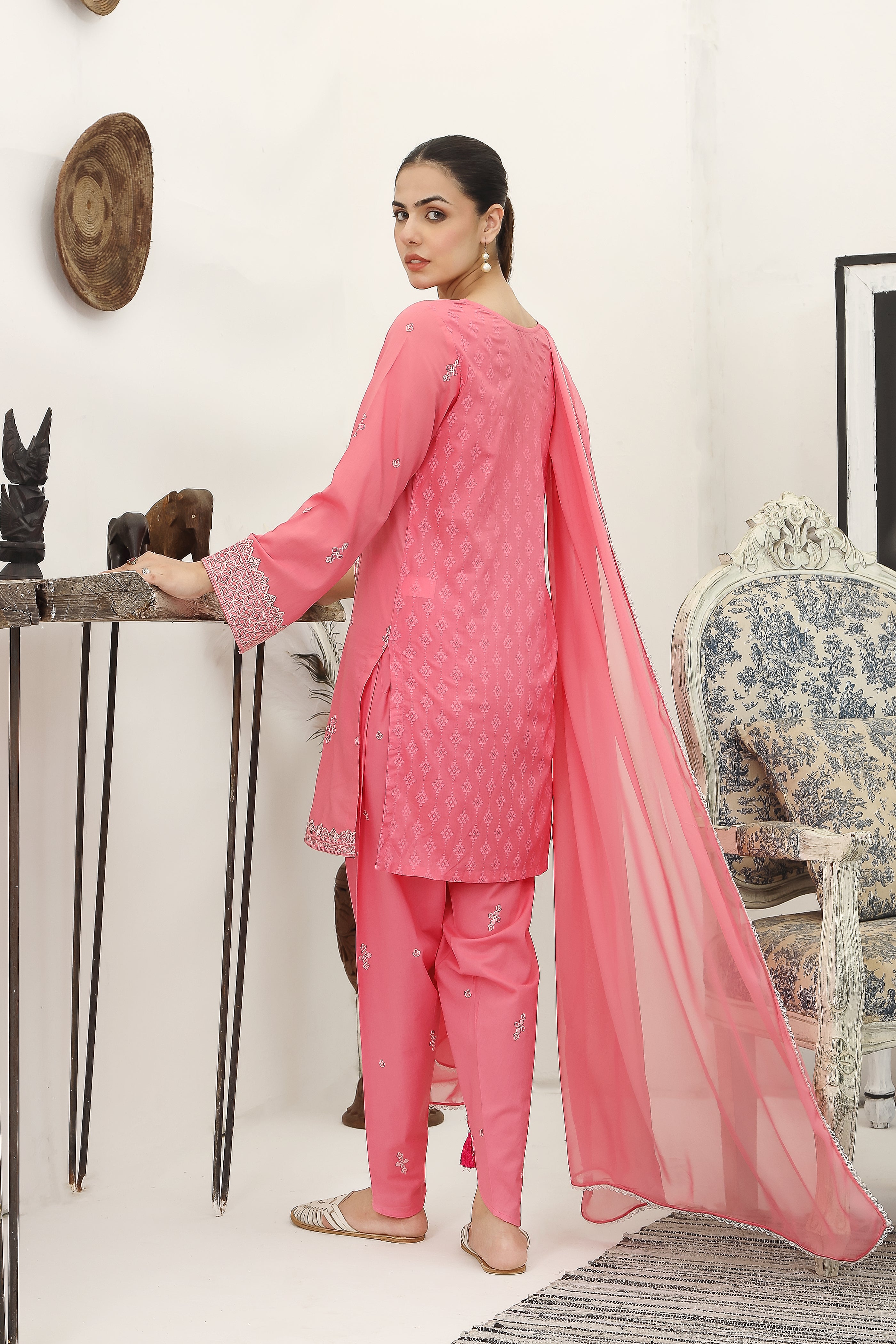 Tea Pink Tassel: 3 Piece Suit Suit in Pink Lawn (CP0005)