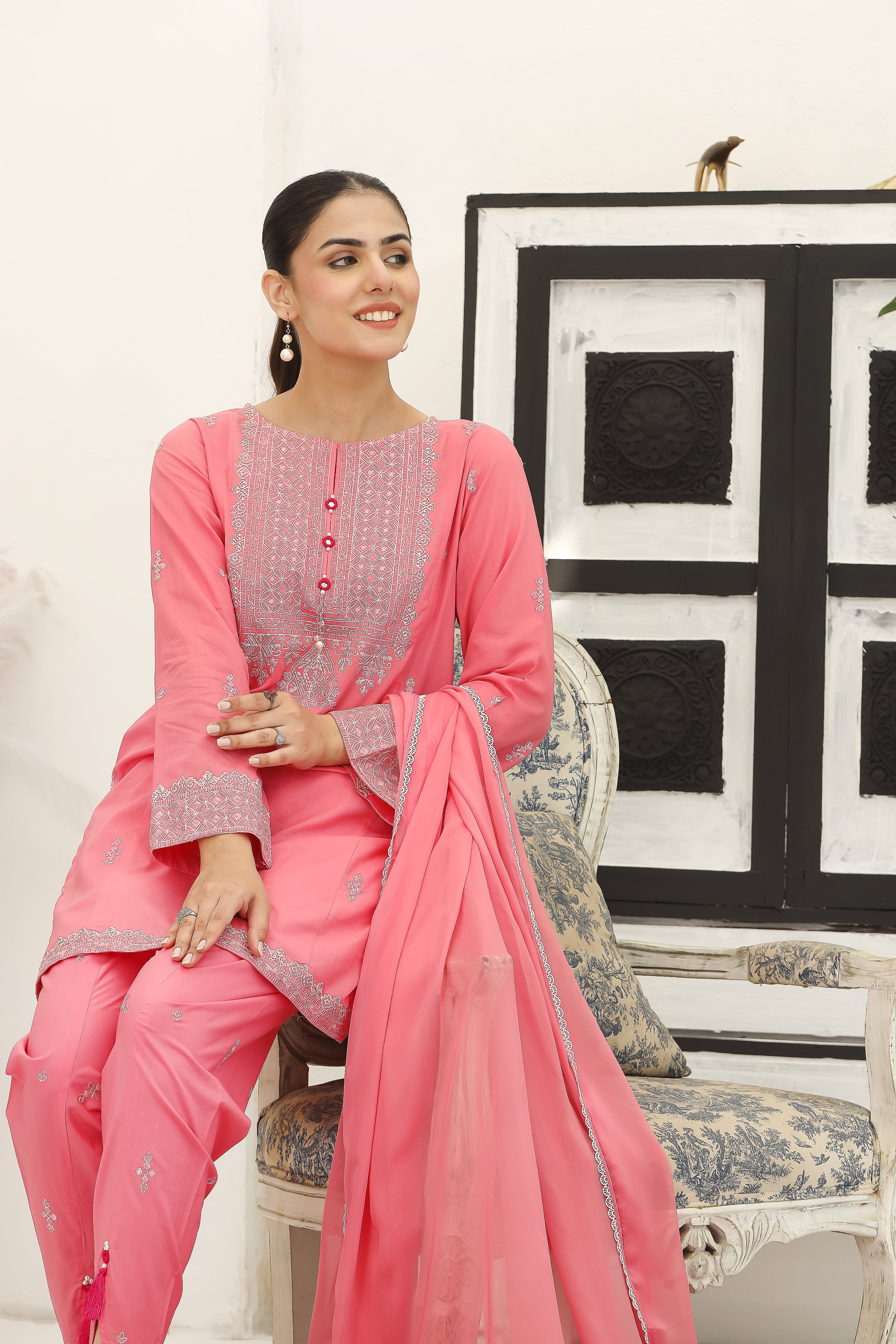 Tea Pink Tassel: 3 Piece Suit Suit in Pink Lawn (CP0005)