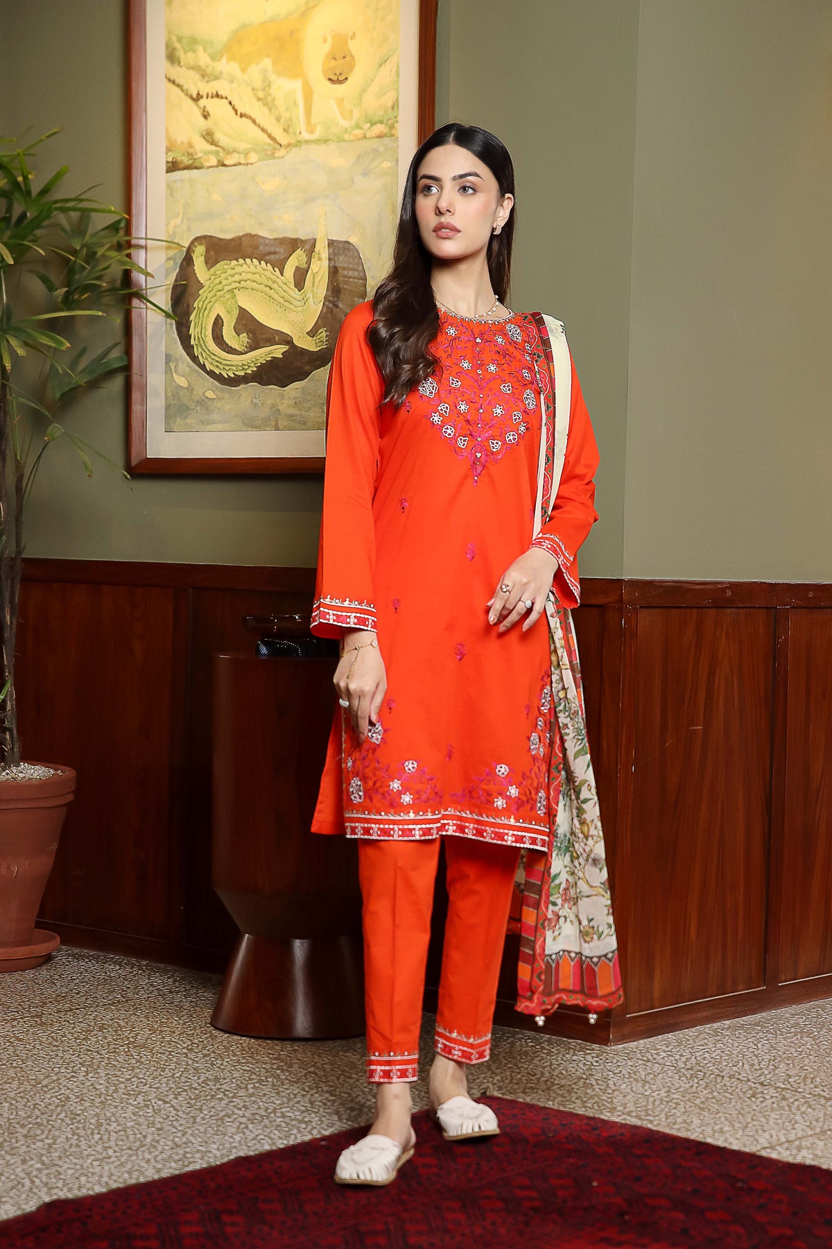 Orange Sky: 3 Piece Suit Suit in Multi Lawn (CR3280)