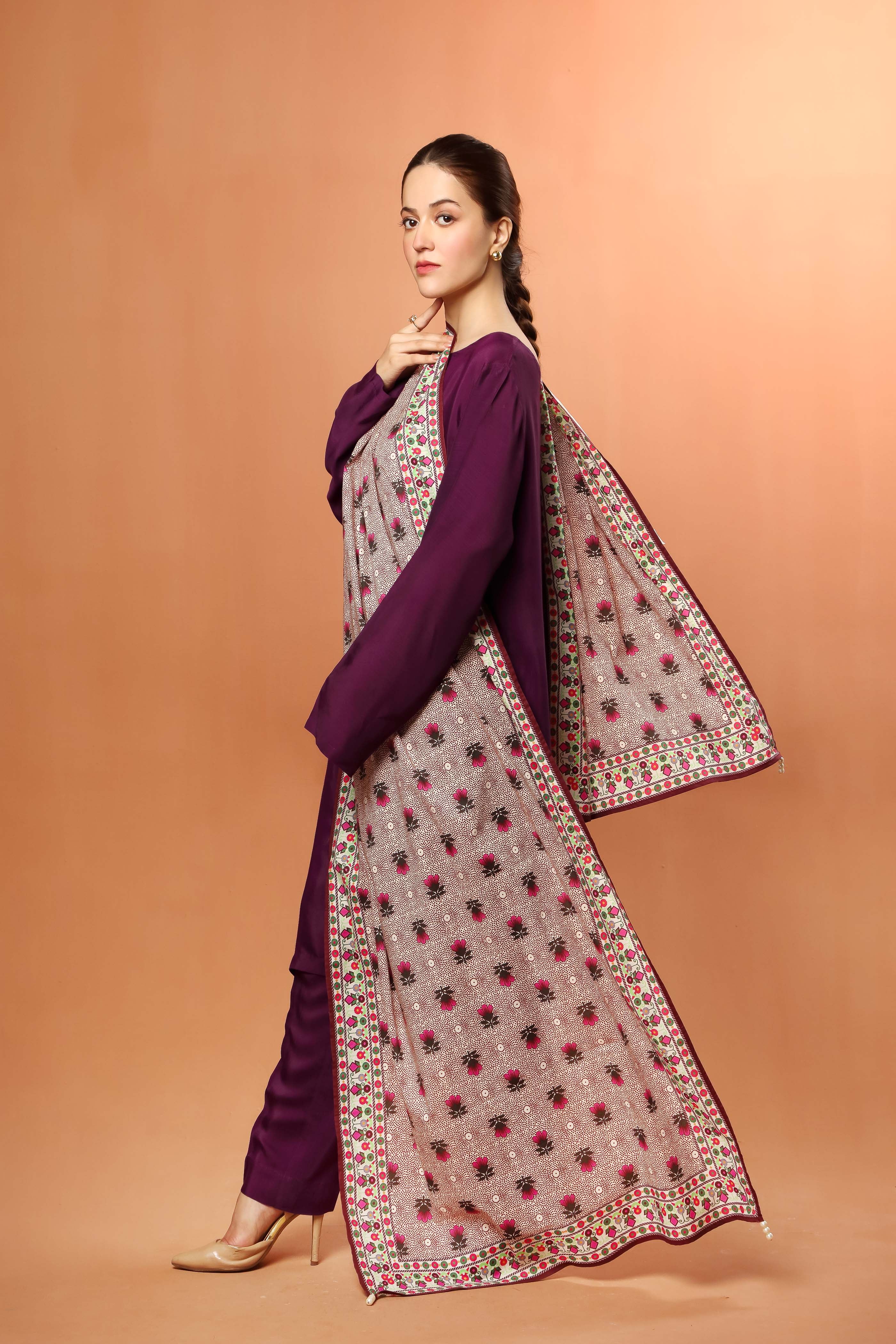 Pink Floral Coo: 1 Piece Dupatta in Multi Cambric (CZ3090)