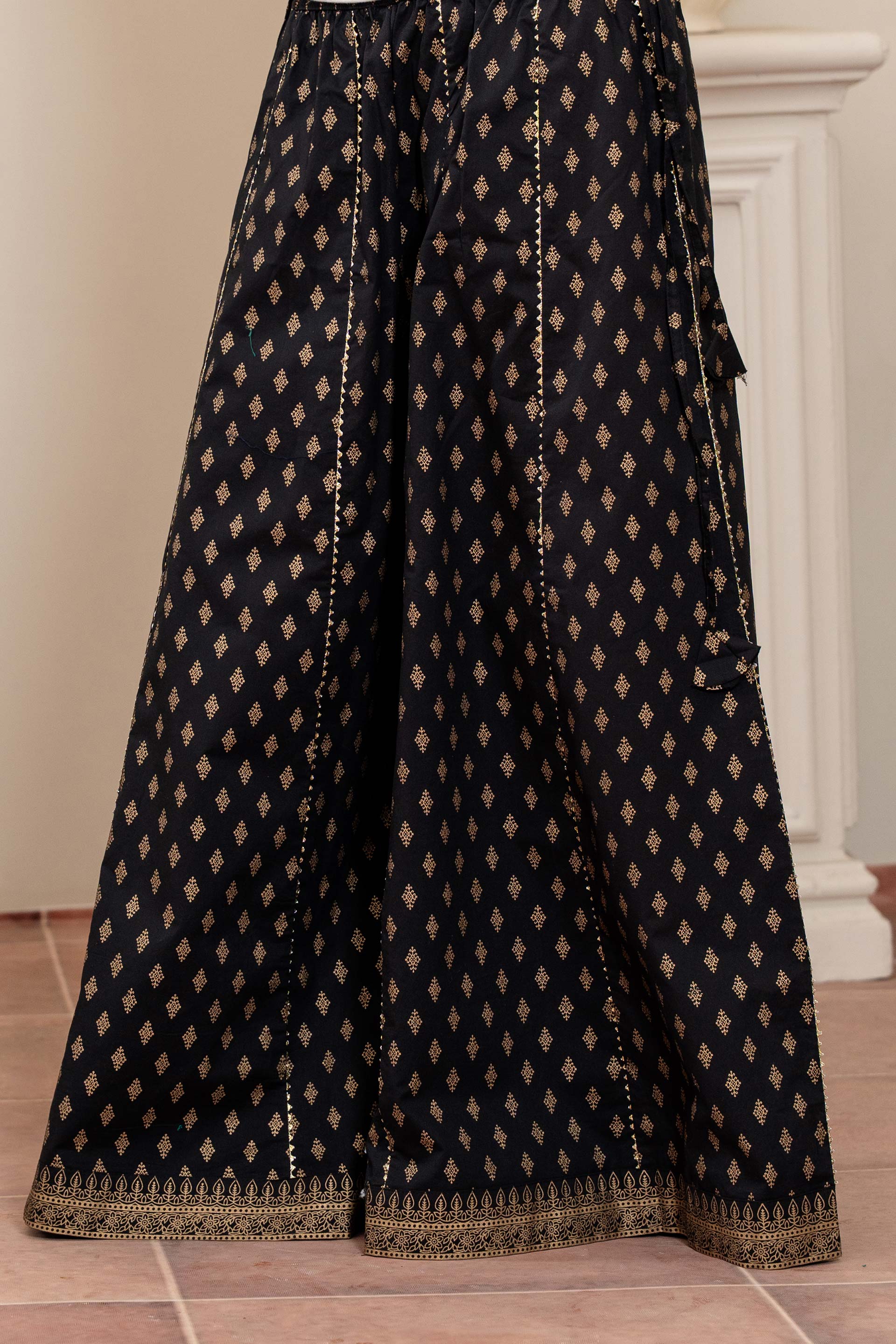 1 Piece Sharara in Black Cambric (CZ3256)