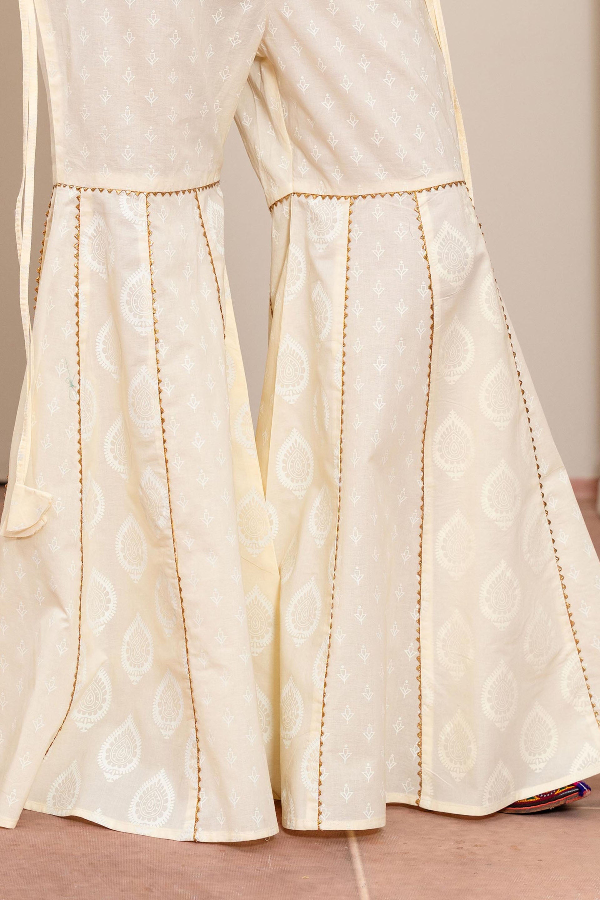 1 Piece Gharara in Off White Cambric (CZ3263)