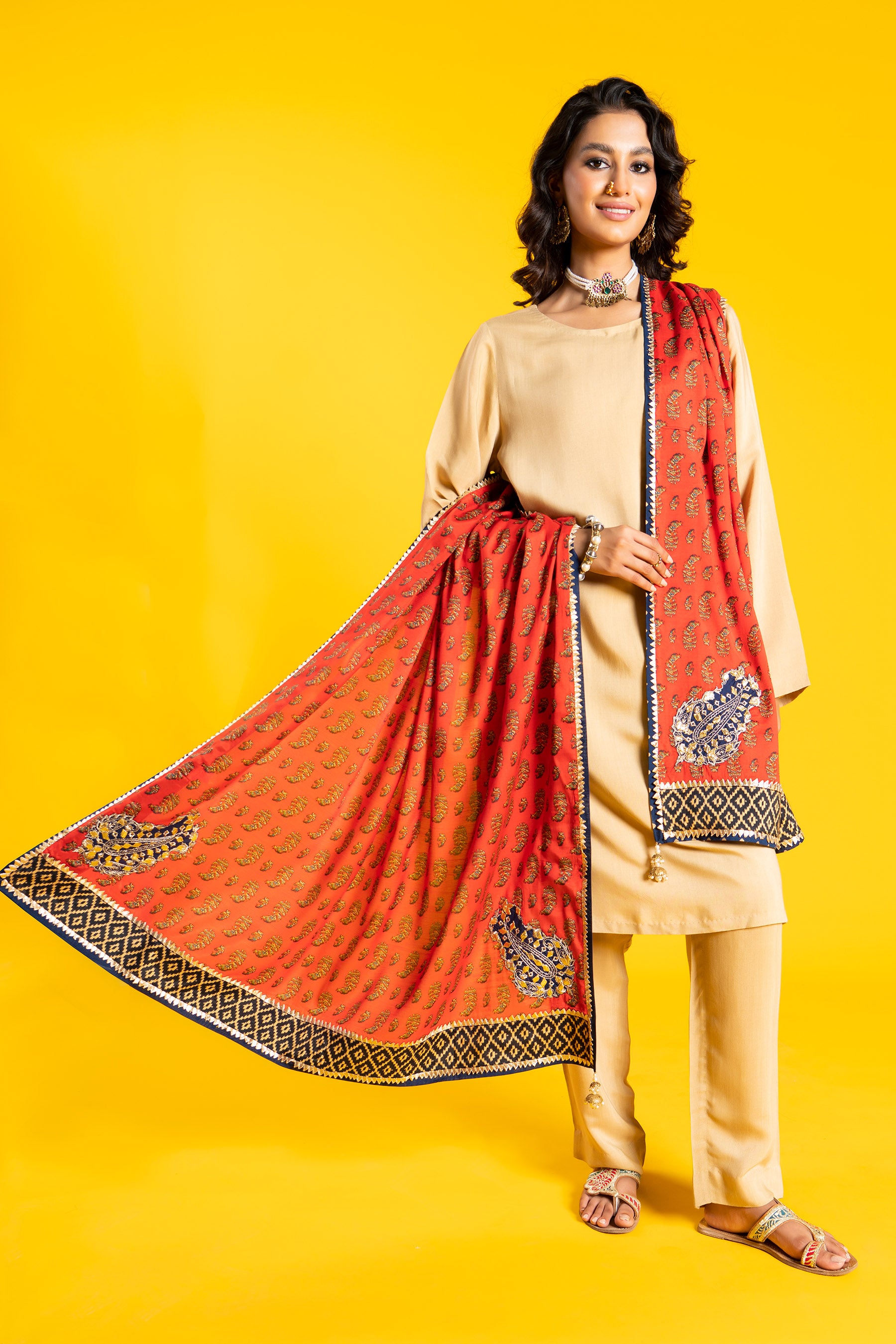 Blocked Shawl in Multi coloured Pak Raw Silk fabric 2