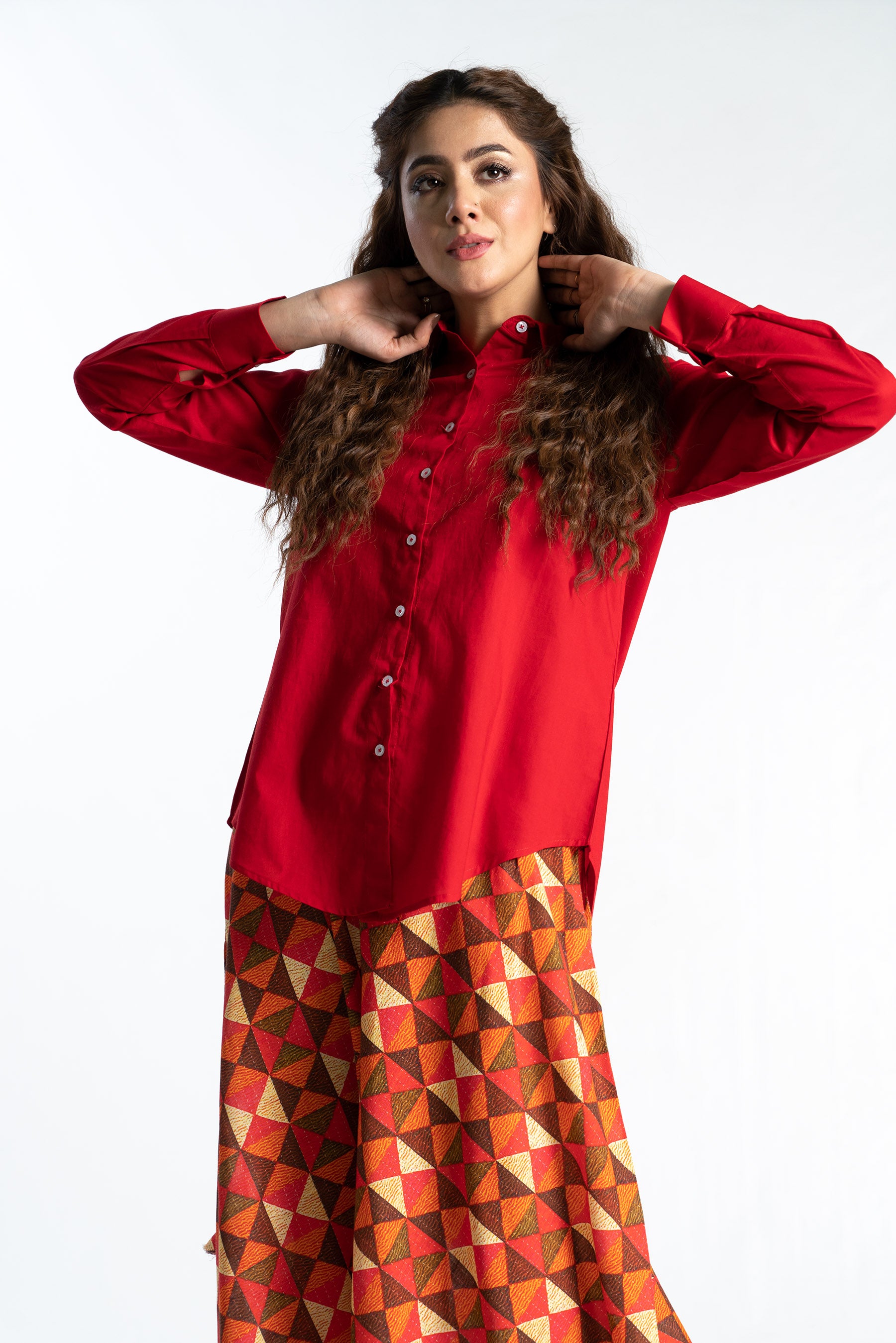 Solid Shirt in Red coloured Cambric fabric